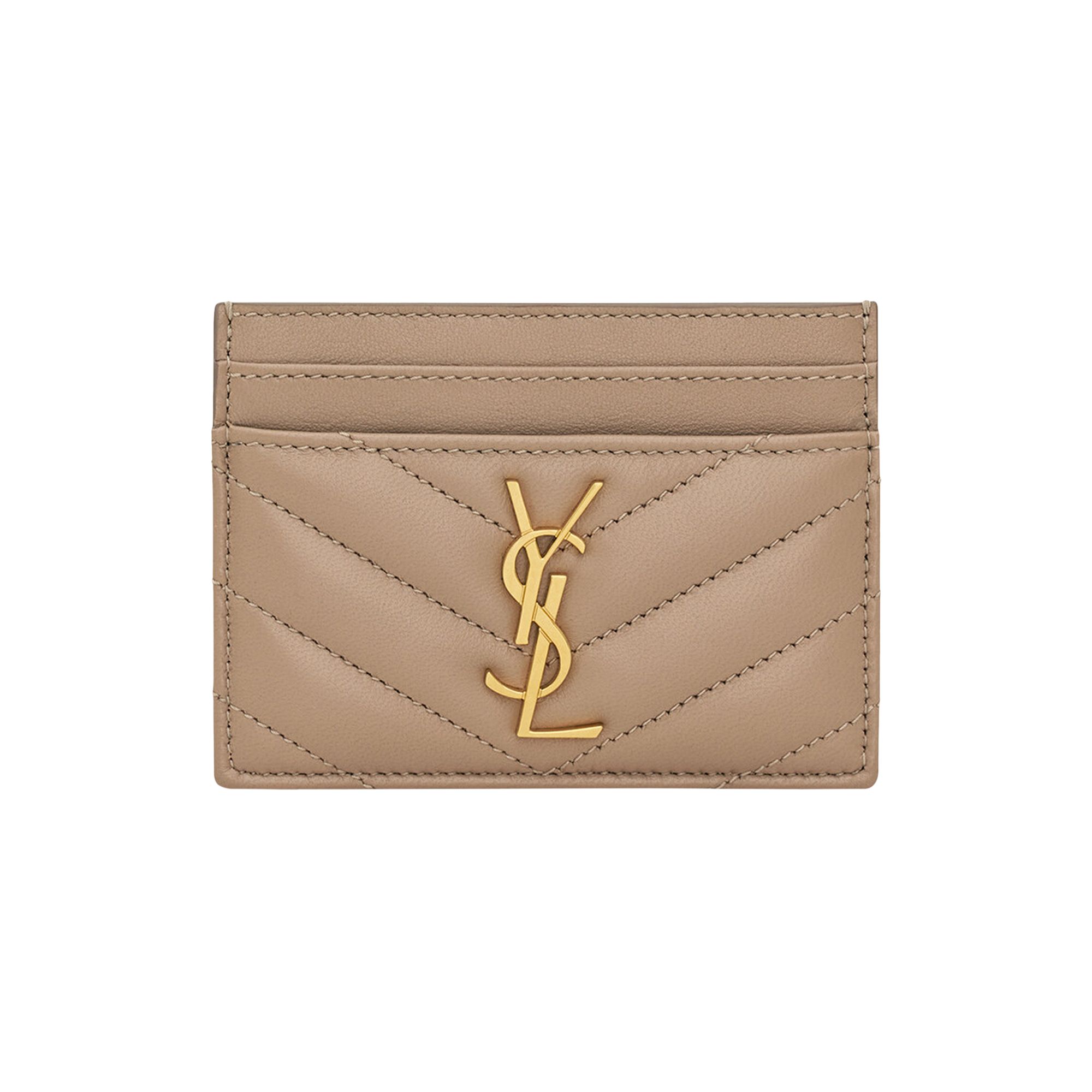 Saint Laurent Quilted Logo Plaque Cardholder 'Dusty Grey' | Women's Size Onesize