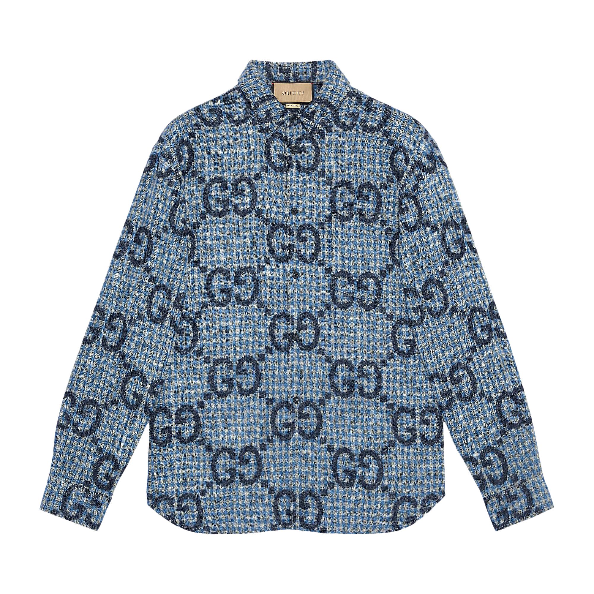 Pre-owned Gucci Check Shirt 'azure/blue' | Men's Size 50