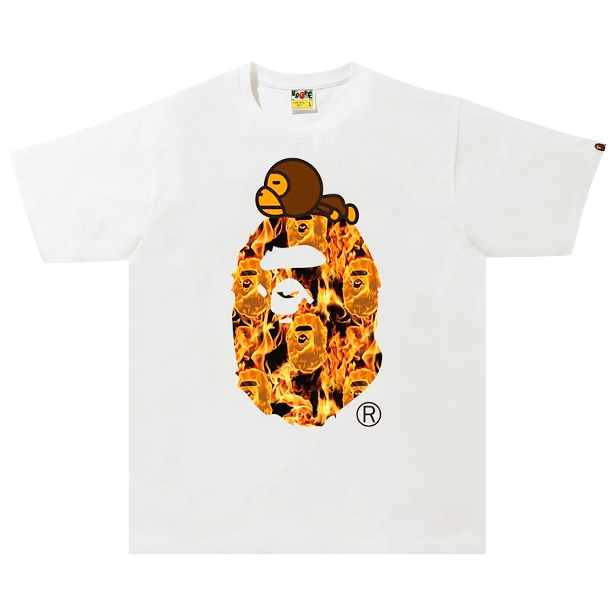 Pre-owned Bape Flame Milo On Big Ape Tee 'white/orange' | Men's Size M