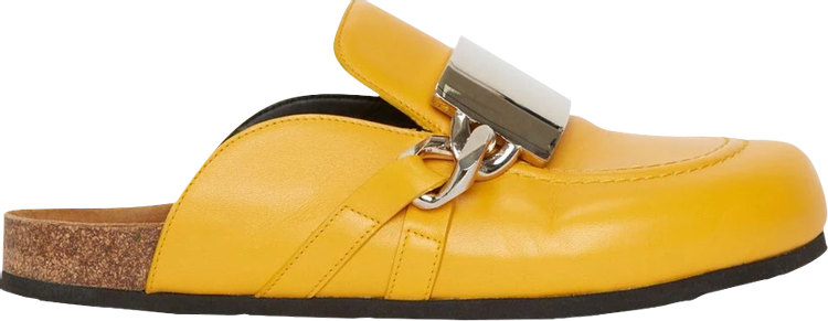 JW Anderson Calf Tresor Gourmet Chain Loafer Mules Yellow Bracel Silver