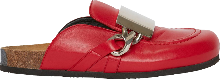 JW Anderson Calf Tresor Gourmet Chain Loafer Mules Red Bracel Silver