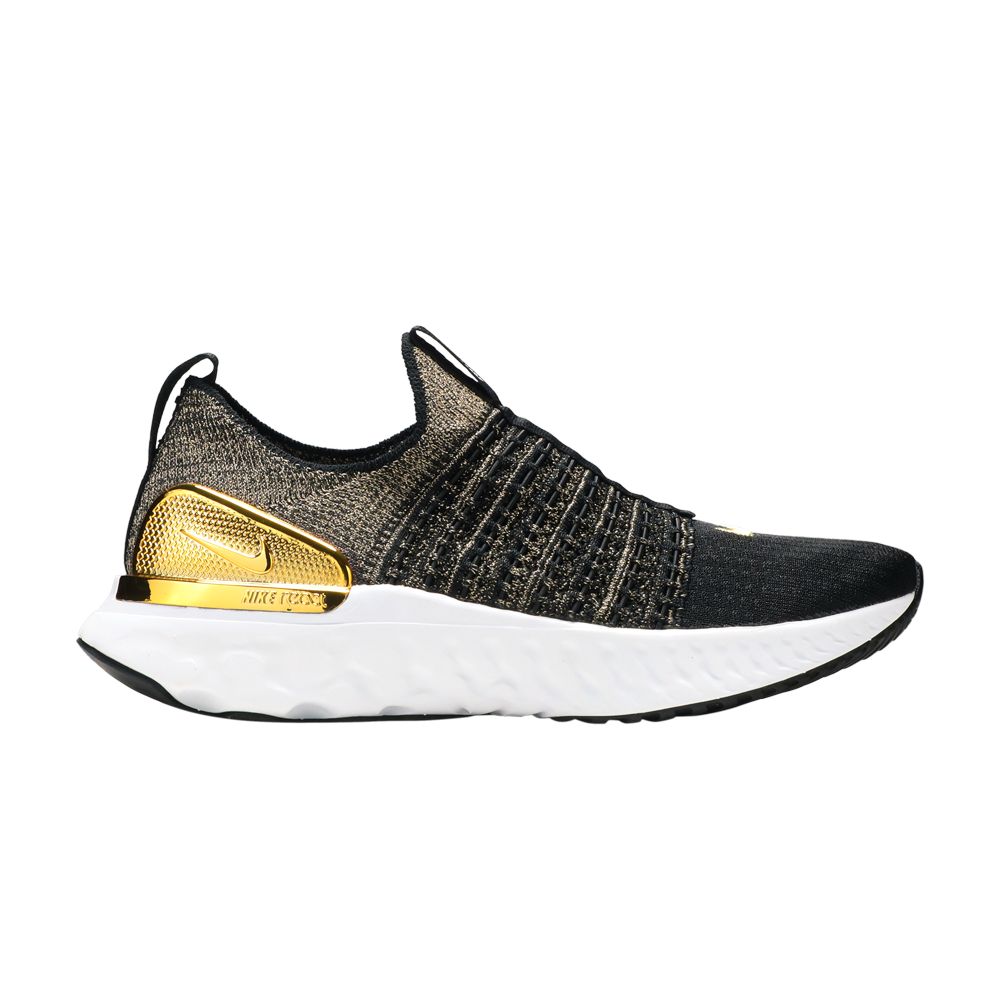 Nike Wmns React Phantom Run Flyknit 2 Premium 'Black Metallic Gold' | Women's Size 6