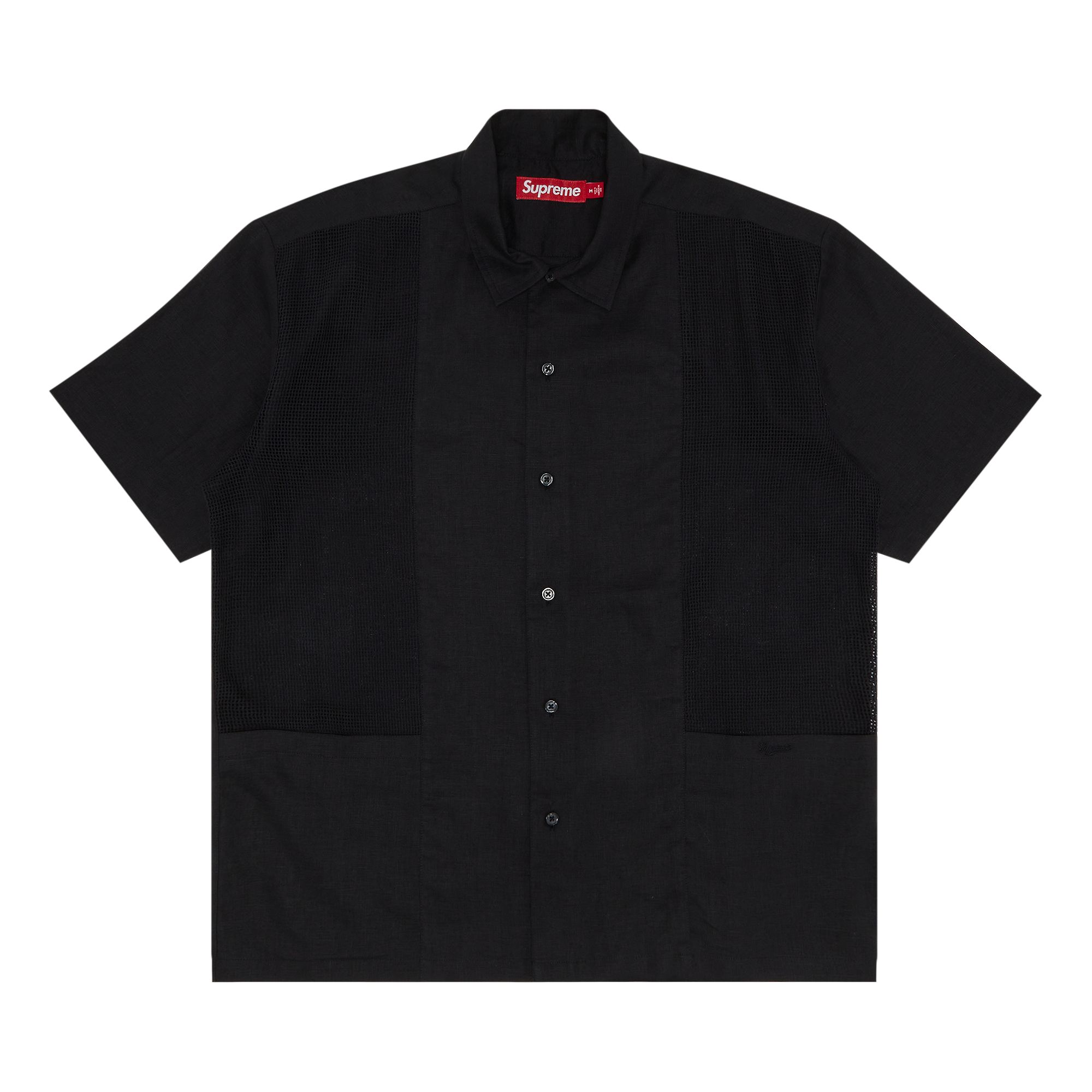 Supreme Mesh Panel Linen Short-Sleeve Shirt 'Black' | Men's Size XL