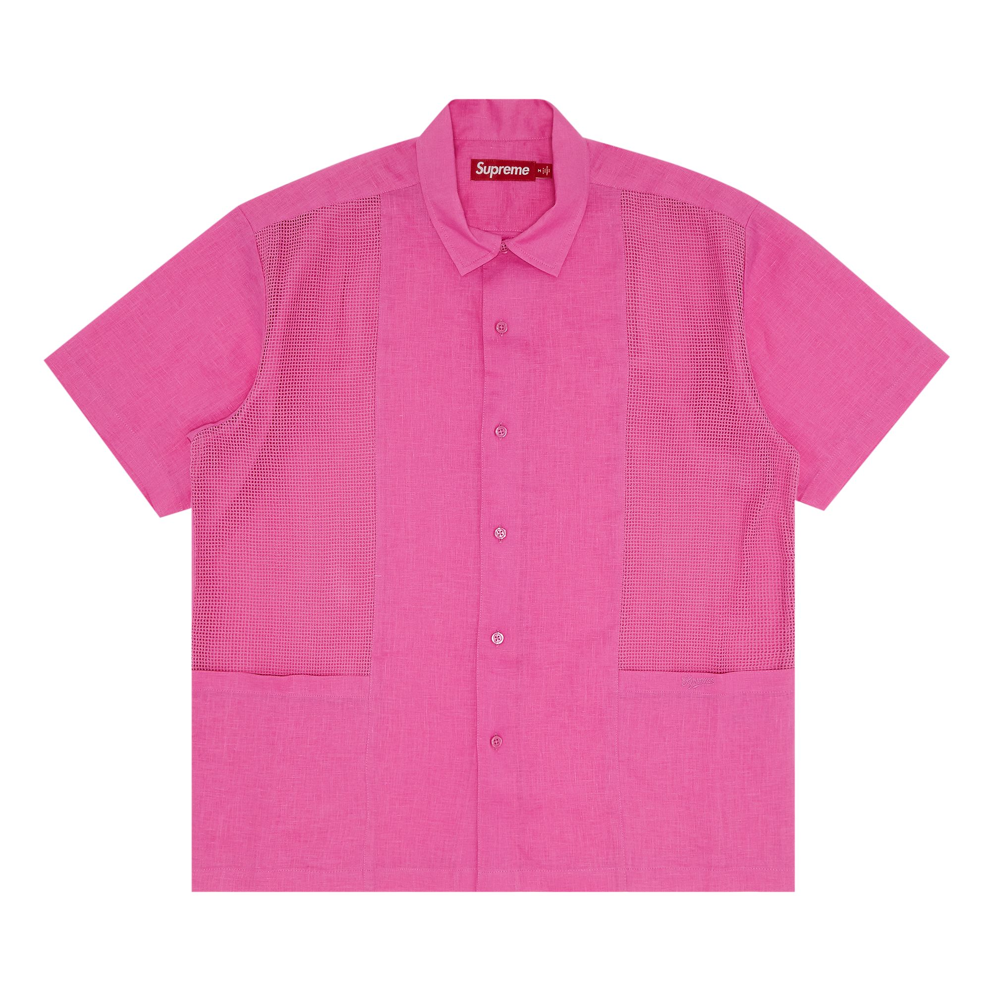 Supreme Mesh Panel Linen Short-Sleeve Shirt 'Pink' | Men's Size L