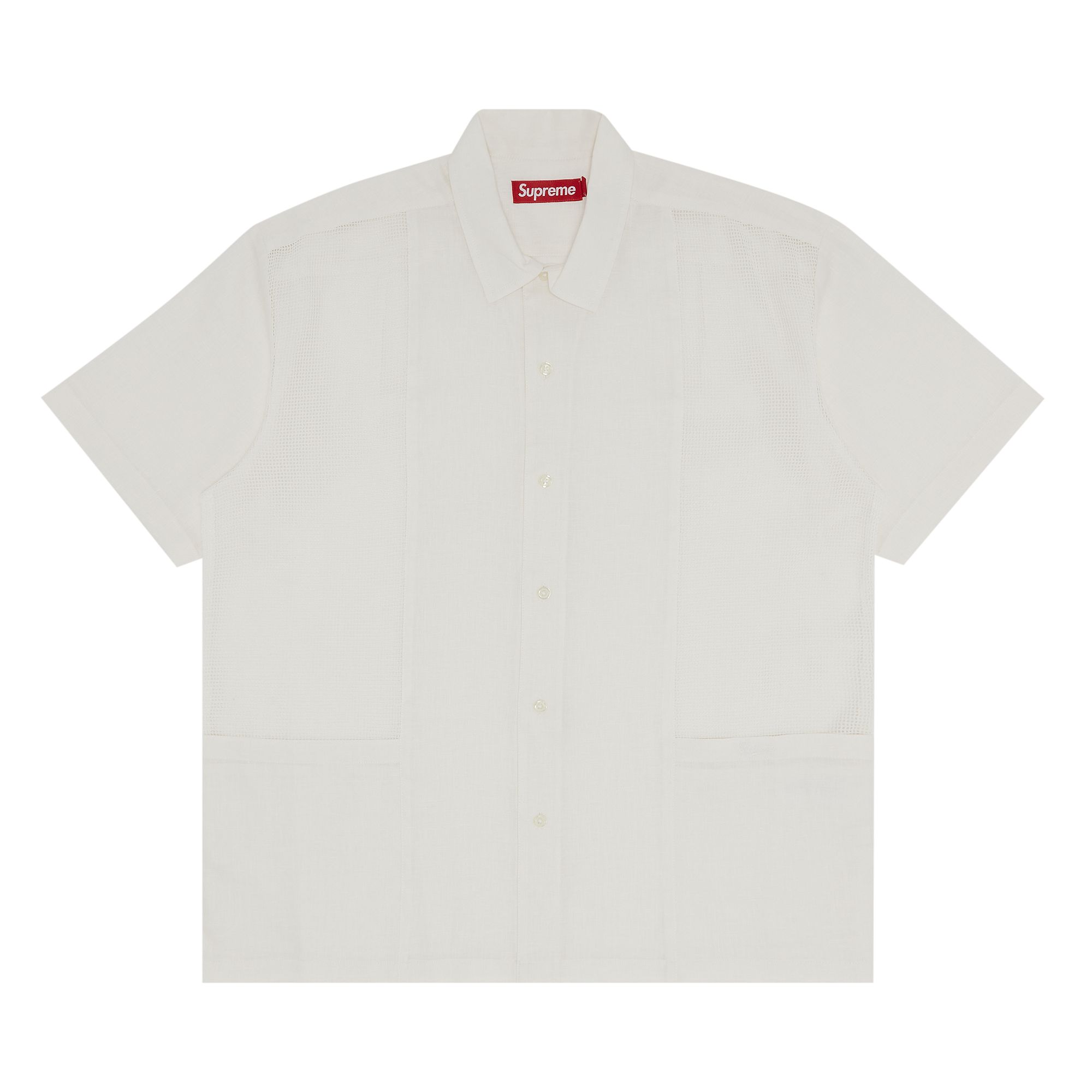 Supreme Mesh Panel Linen Short-Sleeve Shirt 'White' | Men's Size XL