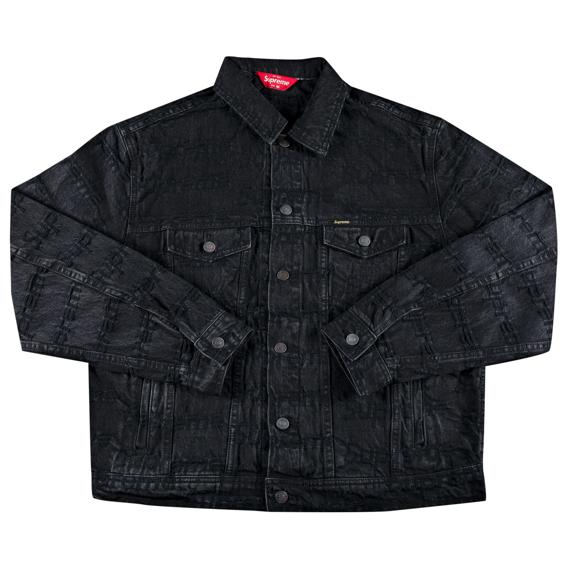 Supreme Frayed Logos Denim Trucker Jacket 'Black' | Men's Size L