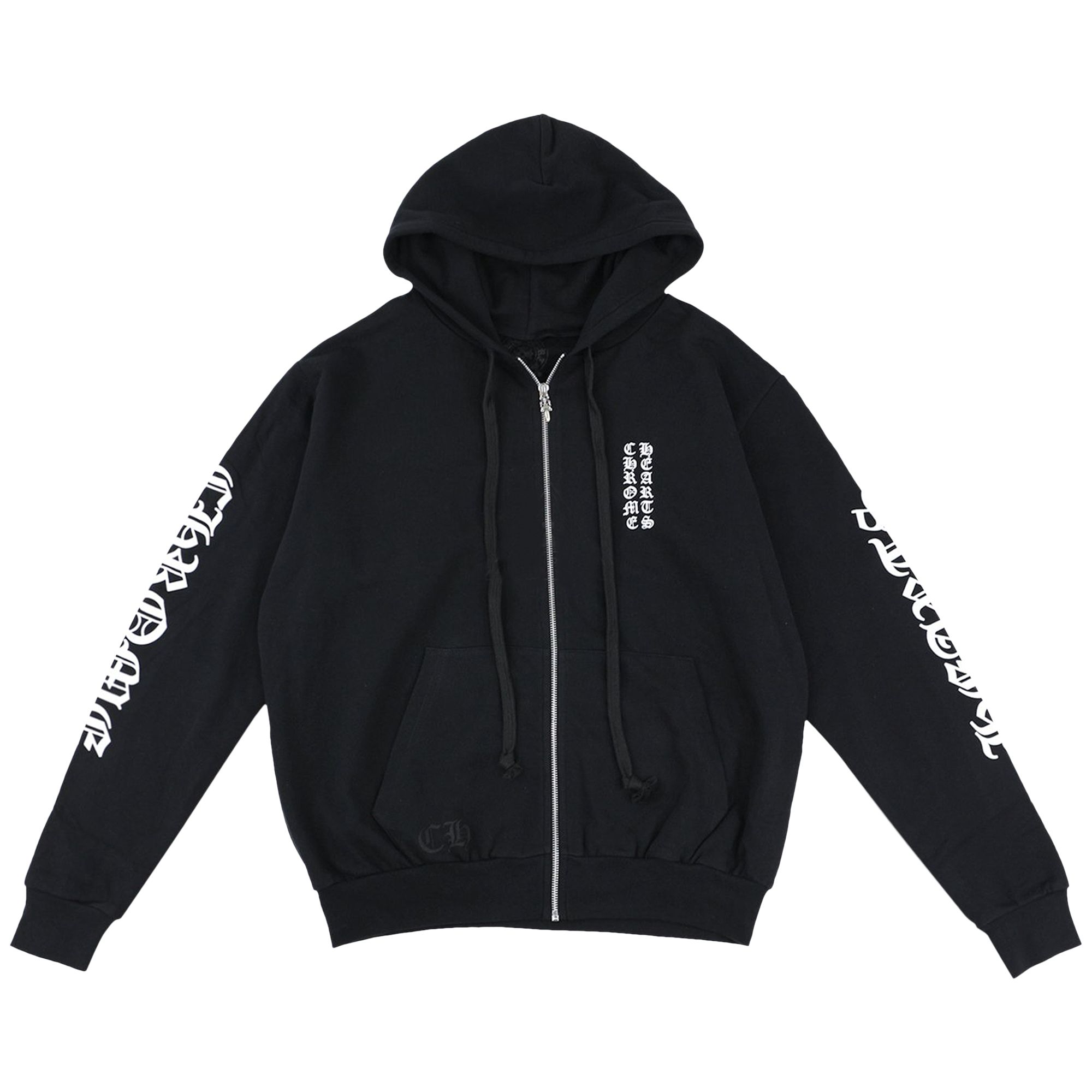 Chrome Hearts Letters Sleeve Fleece Zip Up Hoodie 'Black/White' | Men's Size L