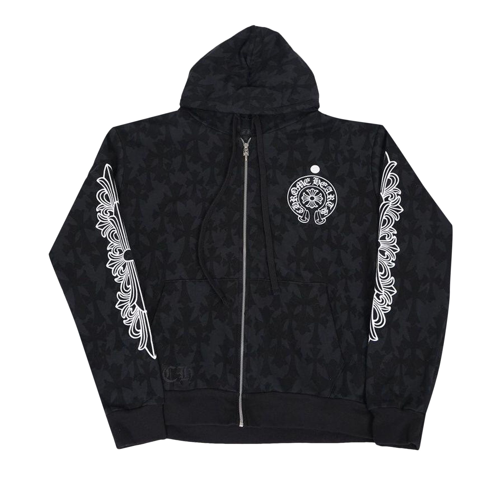 Chrome Hearts Plus Cross All Over Print Zip Up Hoodie 'Black' | Men's Size L