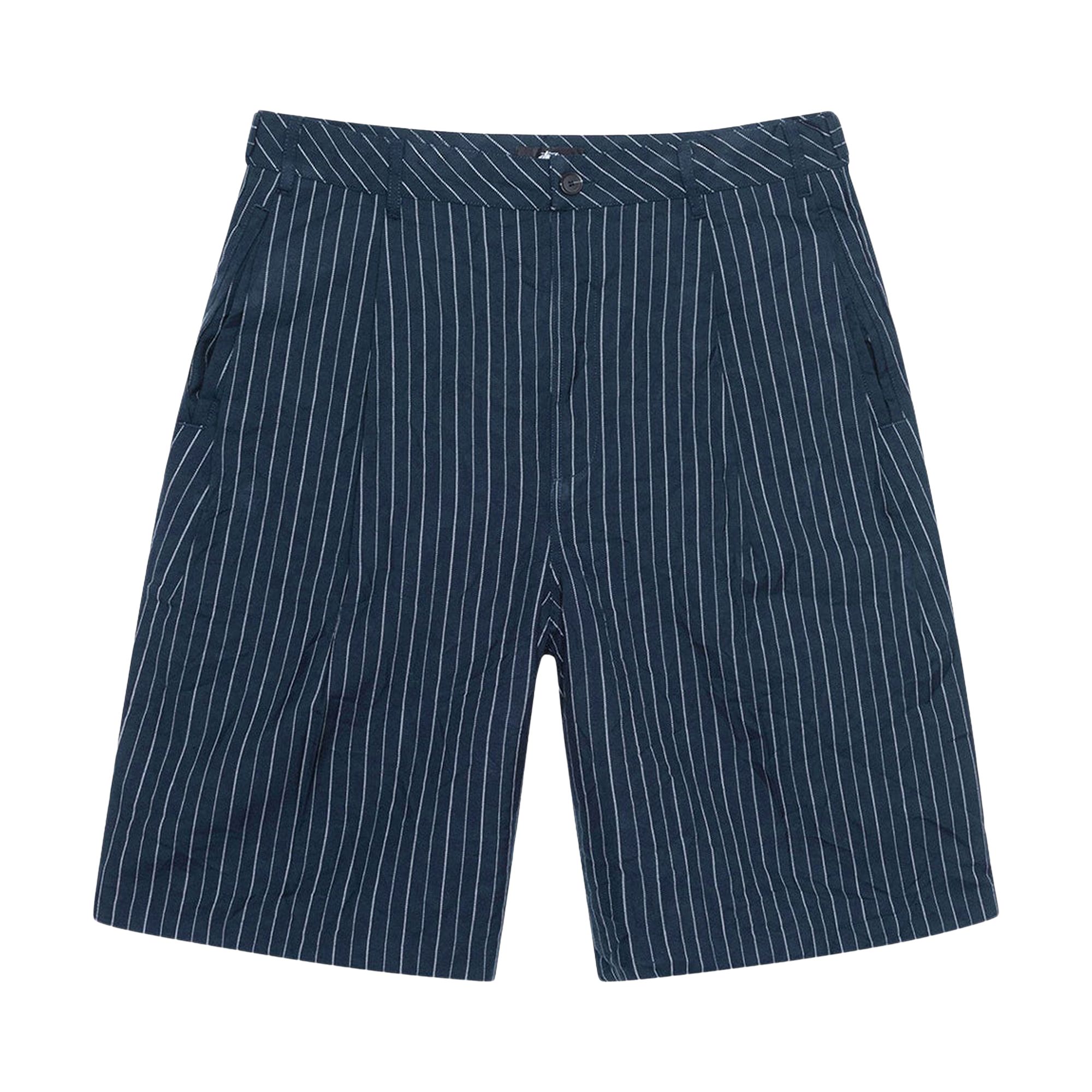 Pre-owned Stussy Wrinkled Stripe Volume Pleated Short 'navy' In Blue