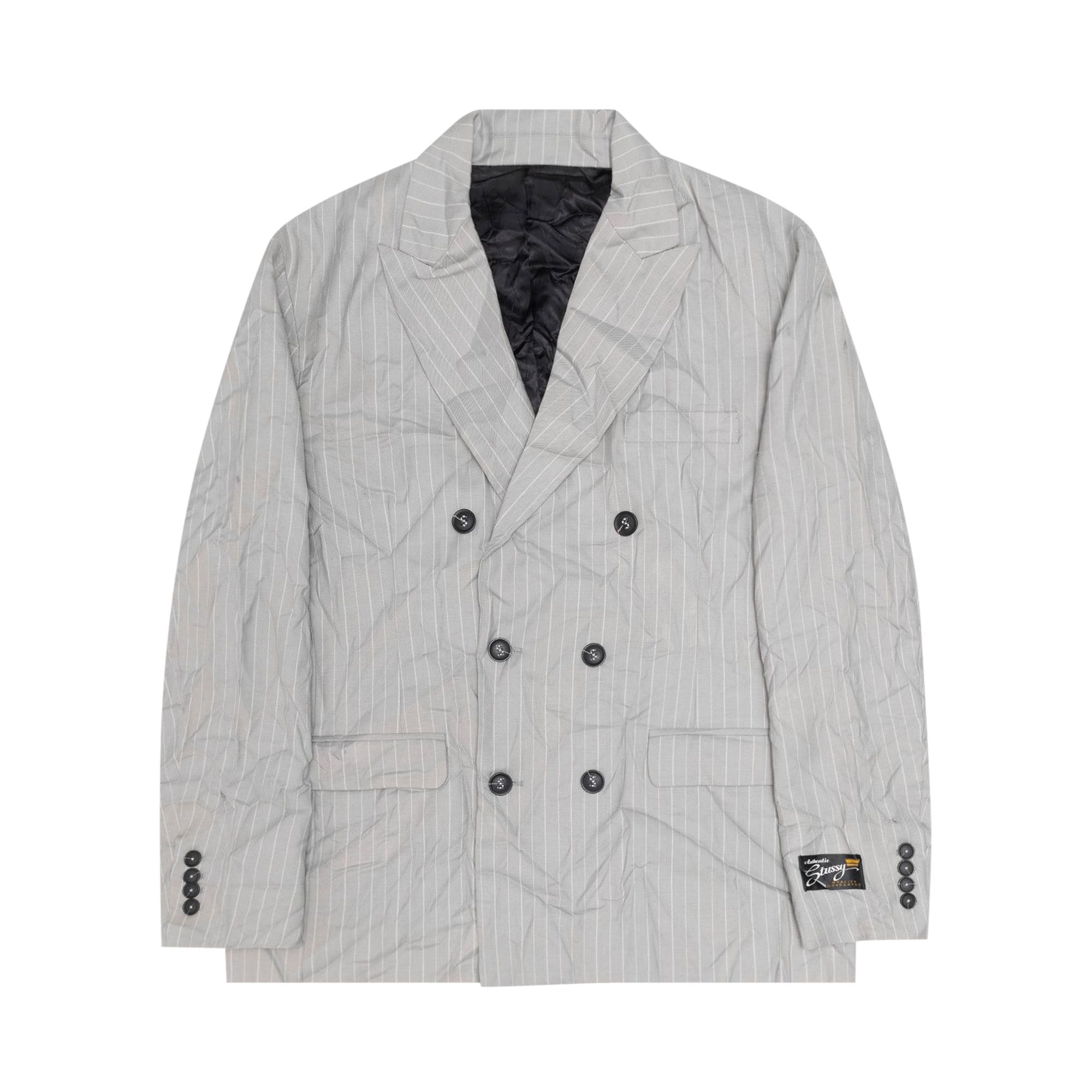 Pre-owned Stussy Wrinkled Stripe Double-breasted Blazer 'grey'