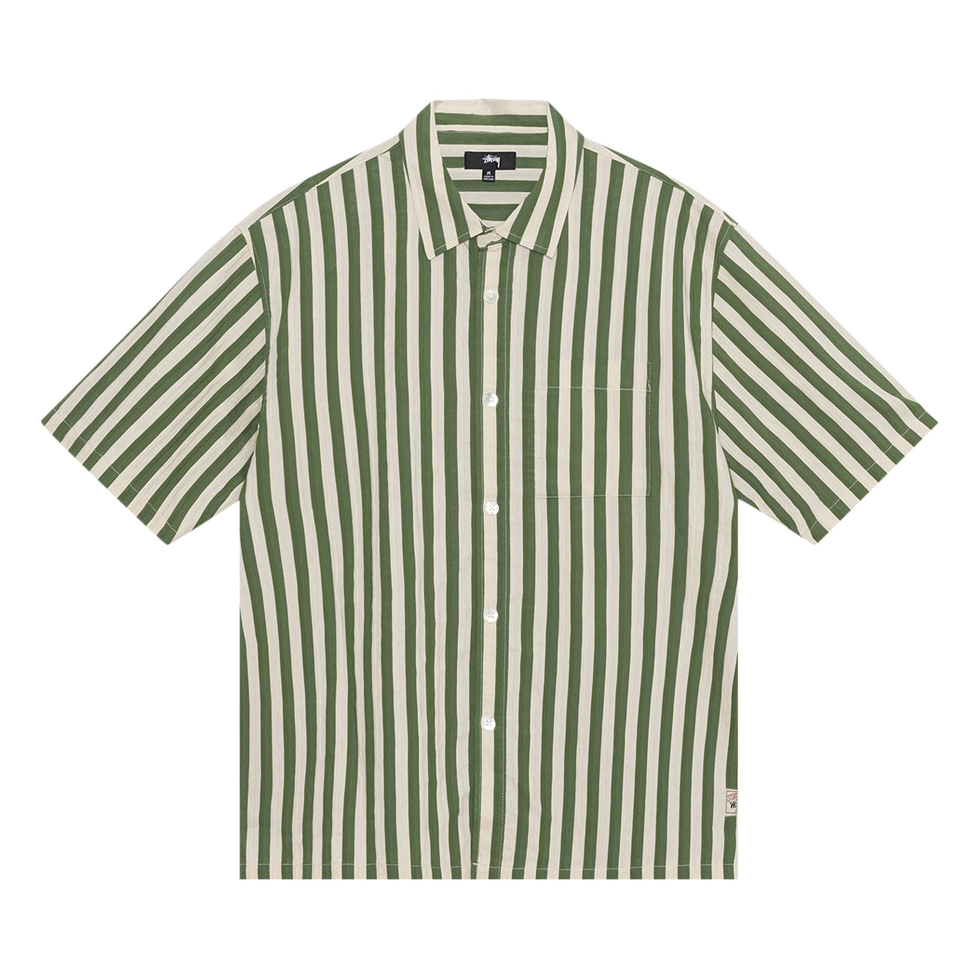 Pre-owned Stussy Striped Boxy Flat Hem Shirt 'green' In Multi-color