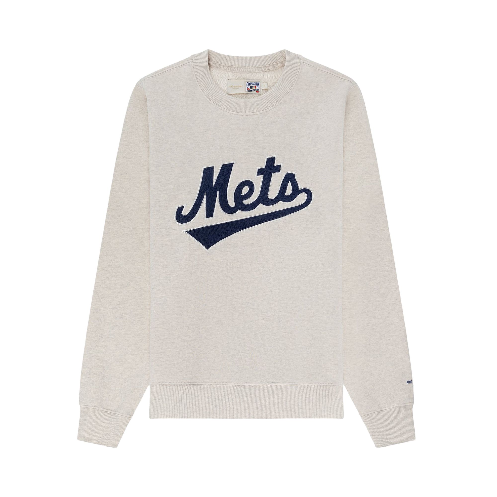 Pre-owned Aimé Leon Dore X New York Mets Chainstitch Crewneck Sweatshirt 'oatmeal' | Grey | Men's Size M