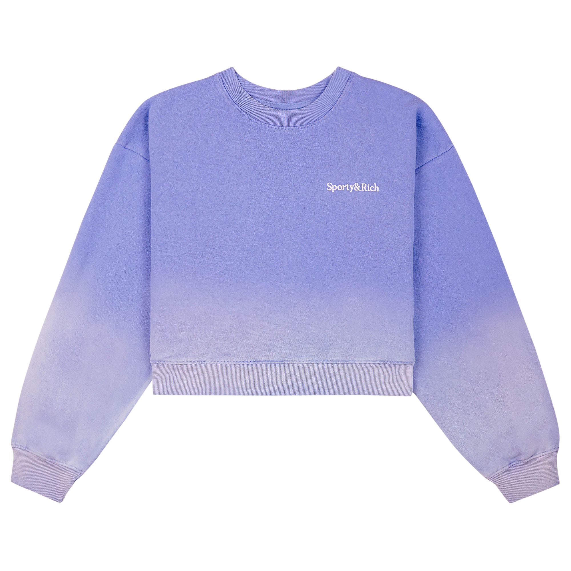 Sporty & Rich Serif Logo Embroidered Cropped Crewneck 'Dip Dye Blue/White' | Women's Size M