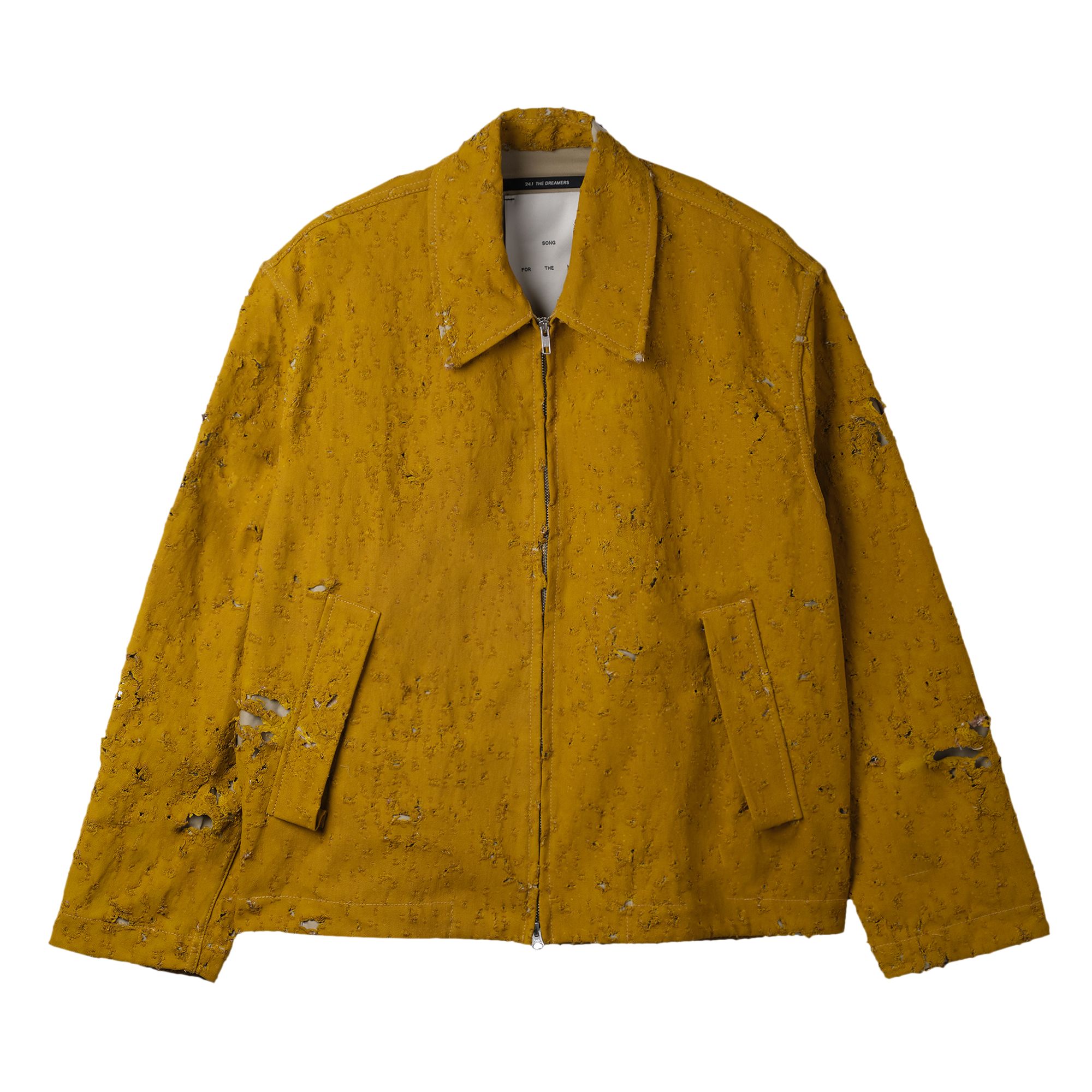 Pre-owned Song For The Mute Destroyed Pleated Zip Up Jacket 'yellow' | Men's Size 48