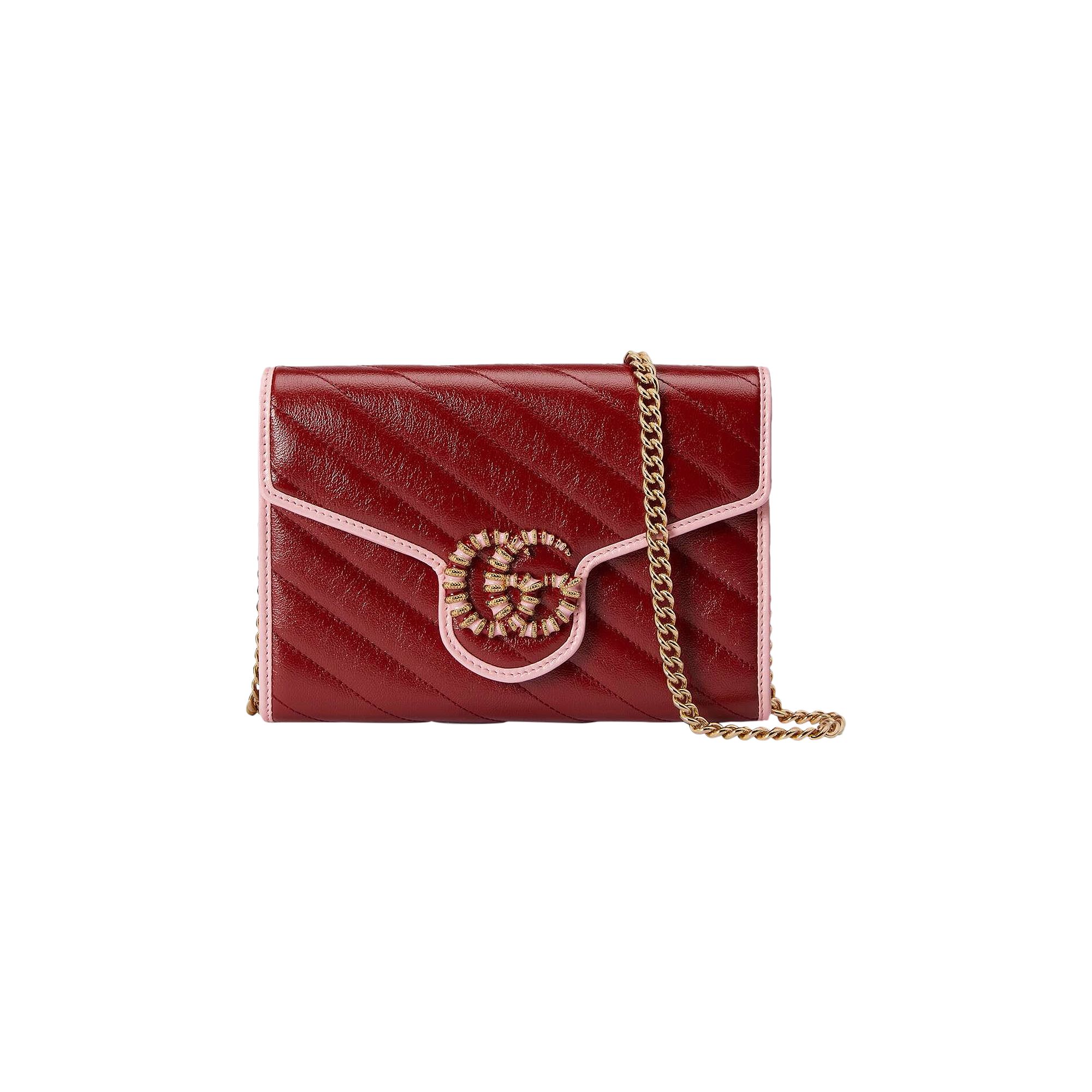Pre-owned Gucci Gg Marmont Mini Chain Bag 'dark Red/pastel Pink'
