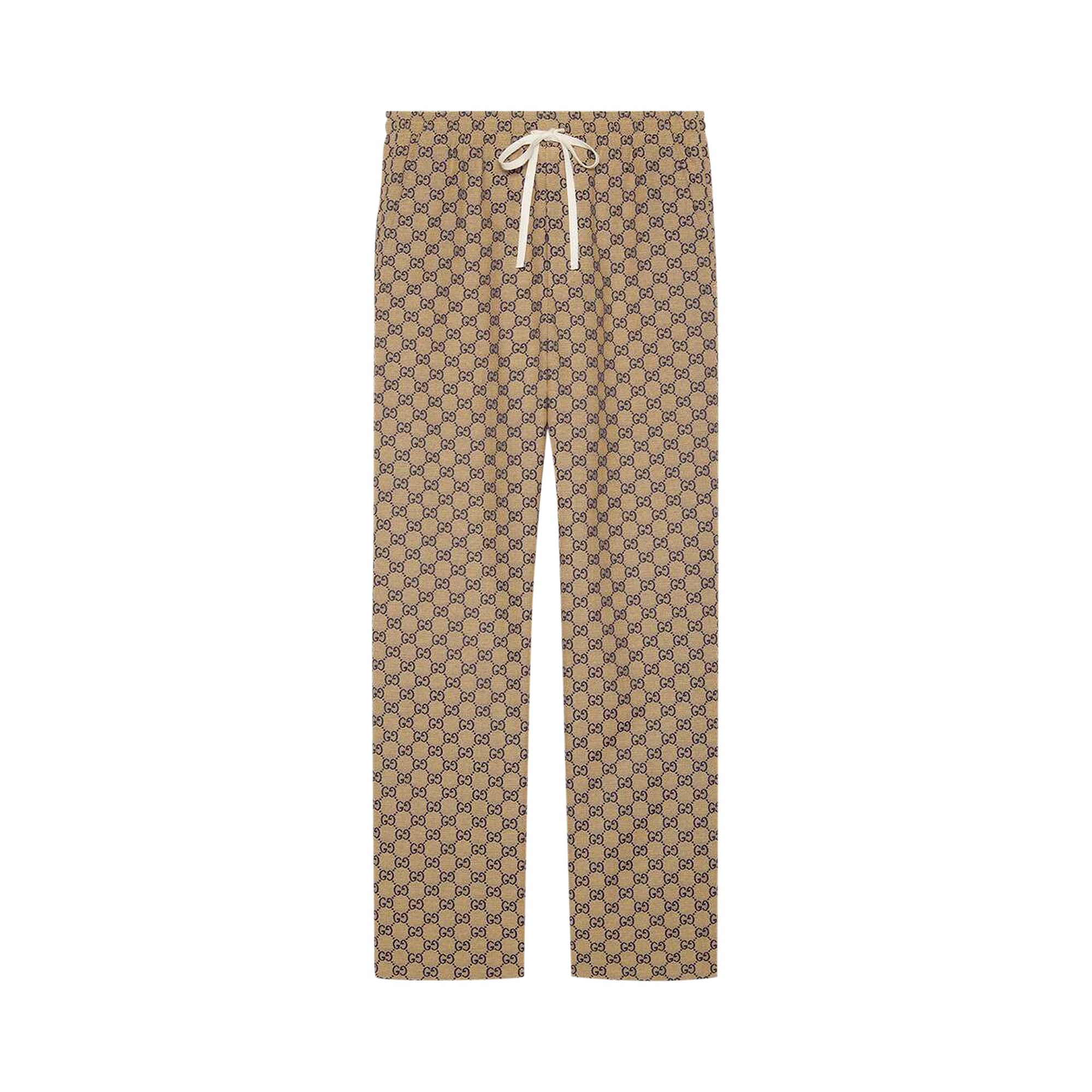 Pre-owned Gucci Gg Canvas Pant With Leather Interlocking G 'beige/blue' | Tan | Men's Size 46 In Brown