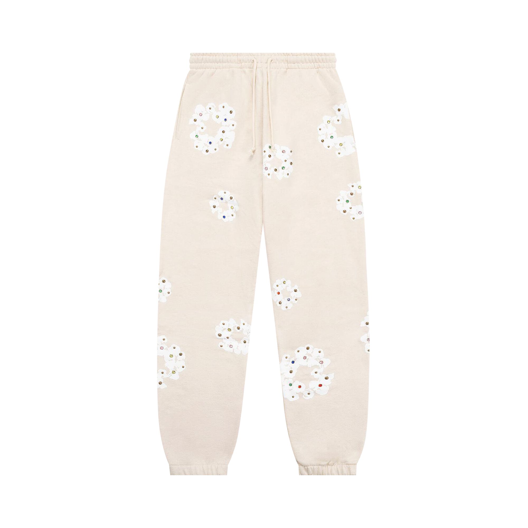 Denim Tears Rhinestone Cotton Wreath Sweatpants 'Oatmeal' | Cream | Men's Size M