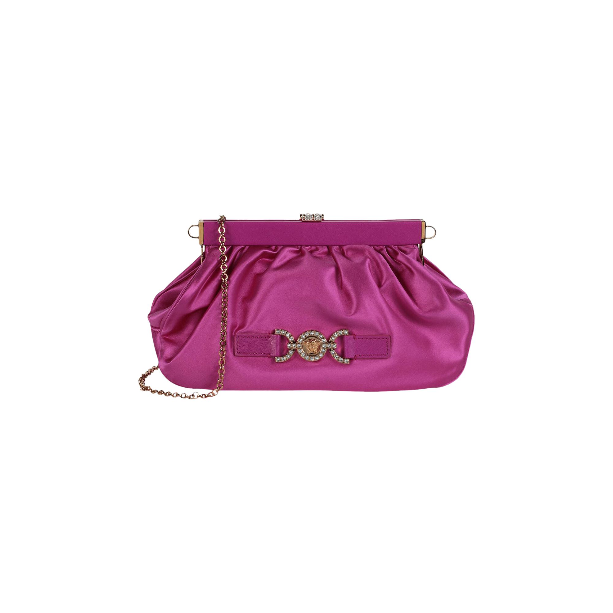 Pre-owned Versace Satin Crystal Medusa '95 Clutch 'bright Pink' | Women's Size Onesize