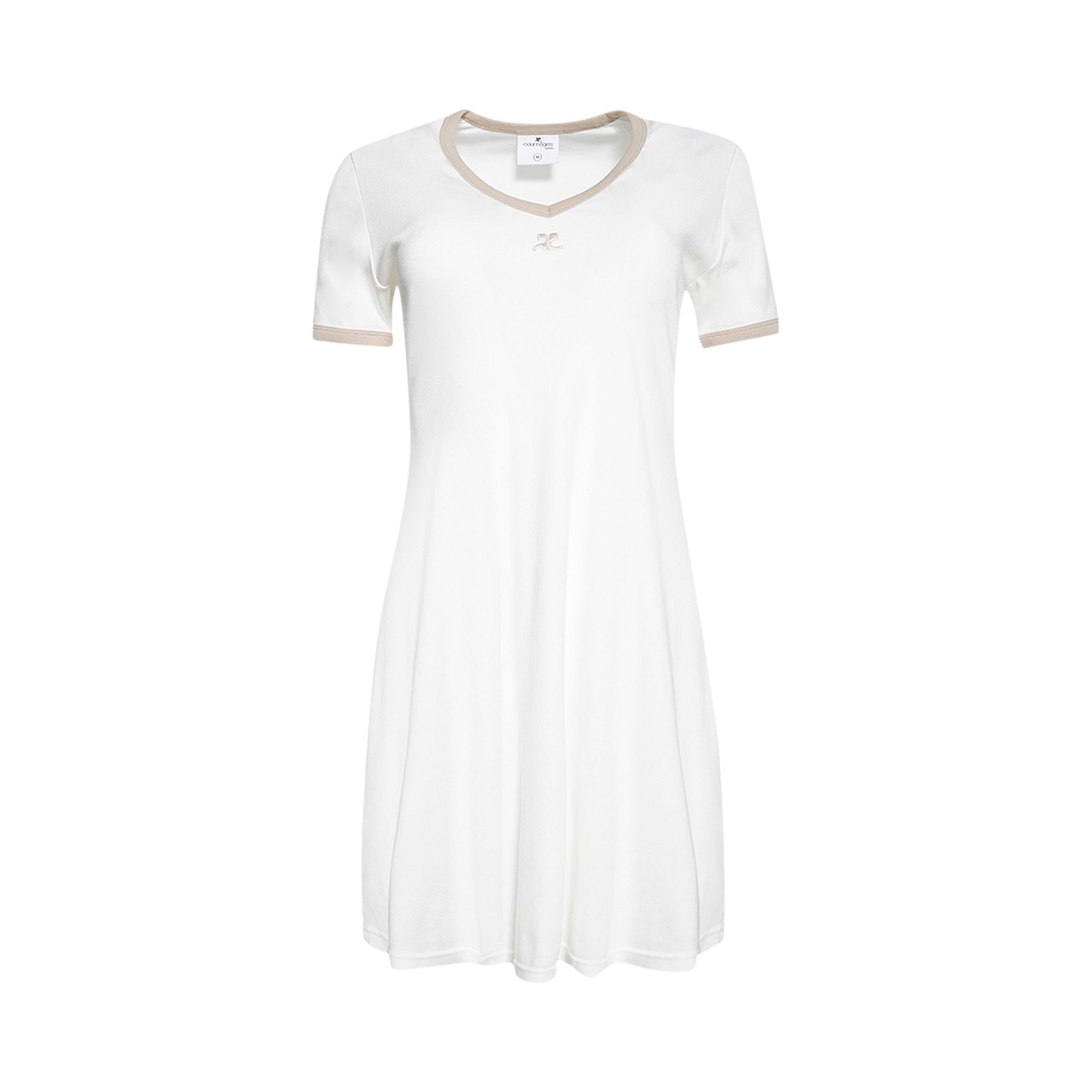 Pre-owned Courrèges Contrast V Neck Mini Dress 'white Heritage/sand' | Women's Size M