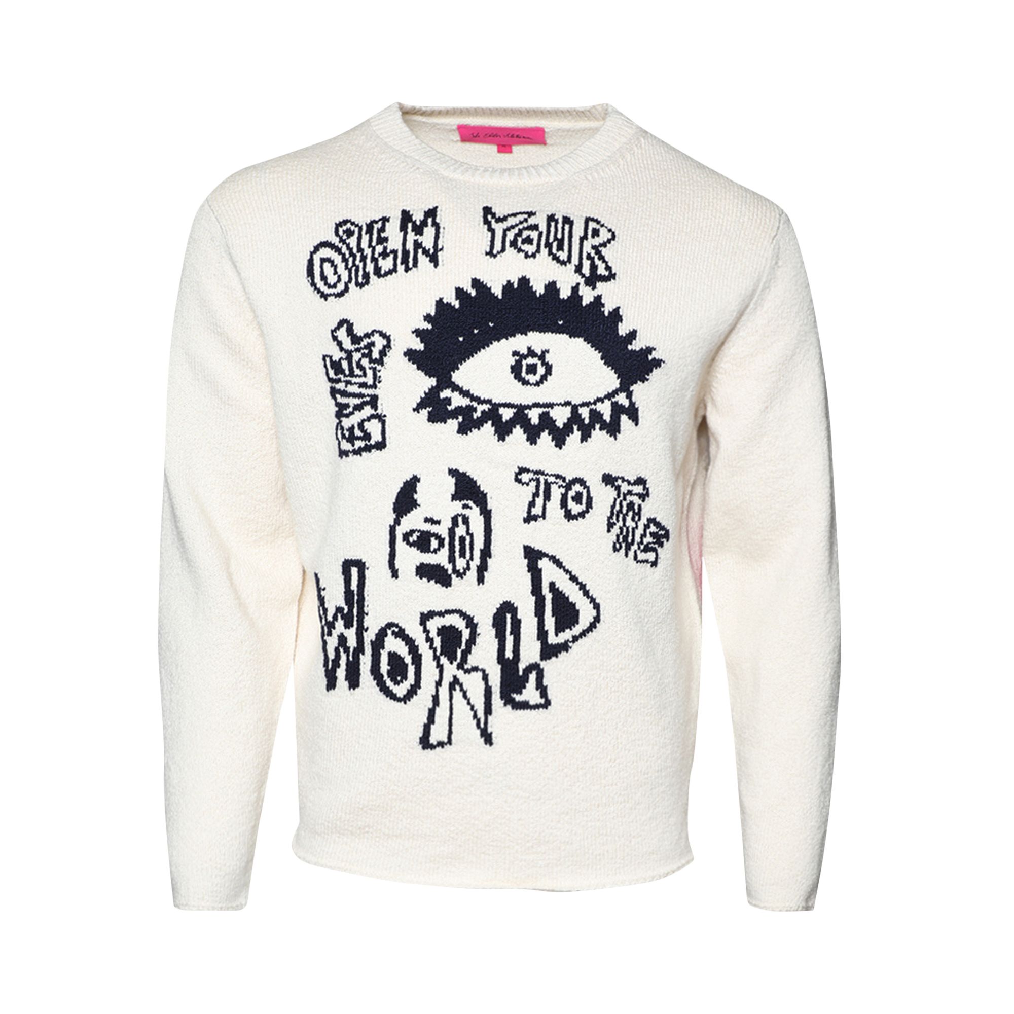 Pre-owned The Elder Statesman Nora Open Eyes Crew 'natural/navy' | White | Men's Size M