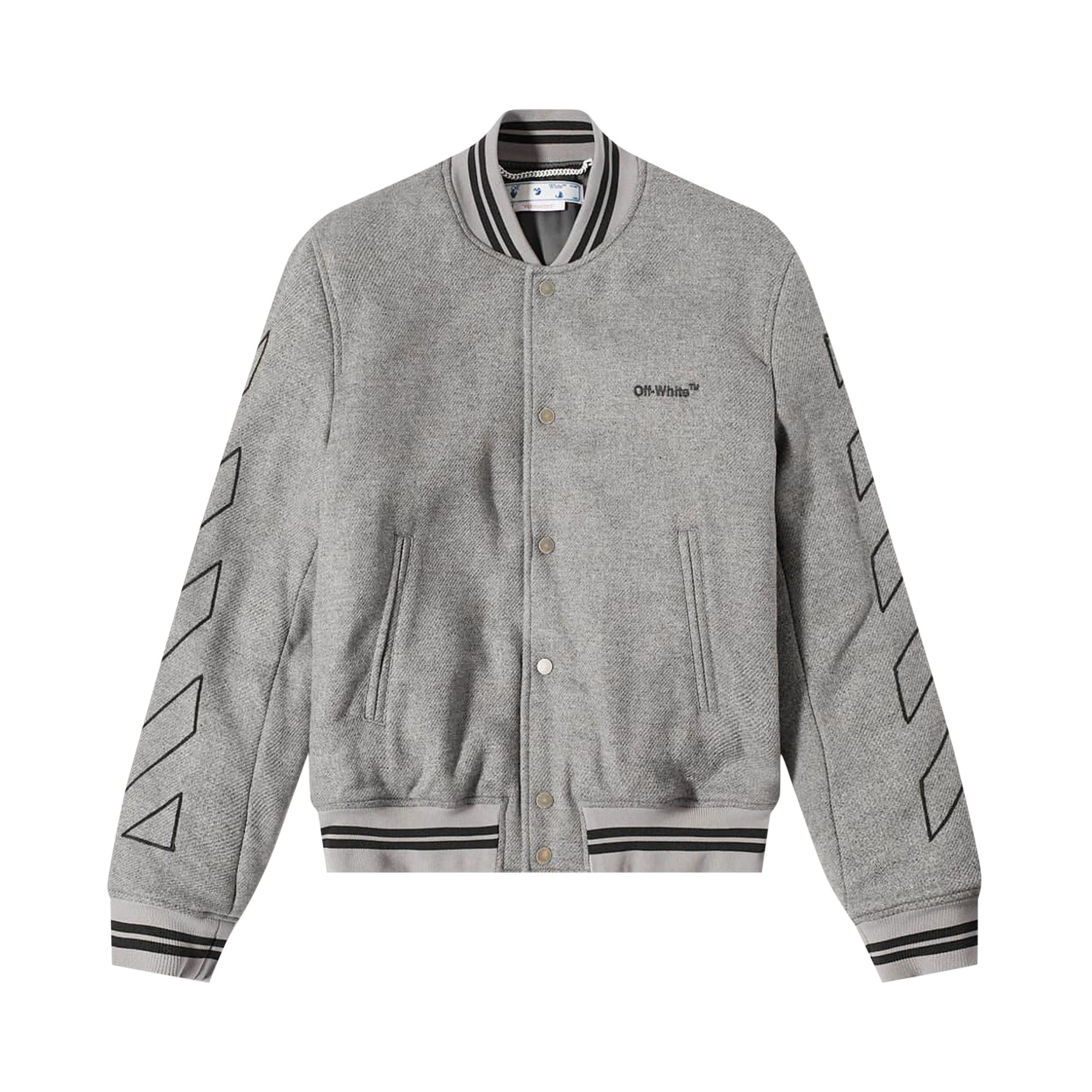 Pre-owned Off-white Diagonal Outline Wool Varsity Jacket 'grey Melange' | Men's Size Xl