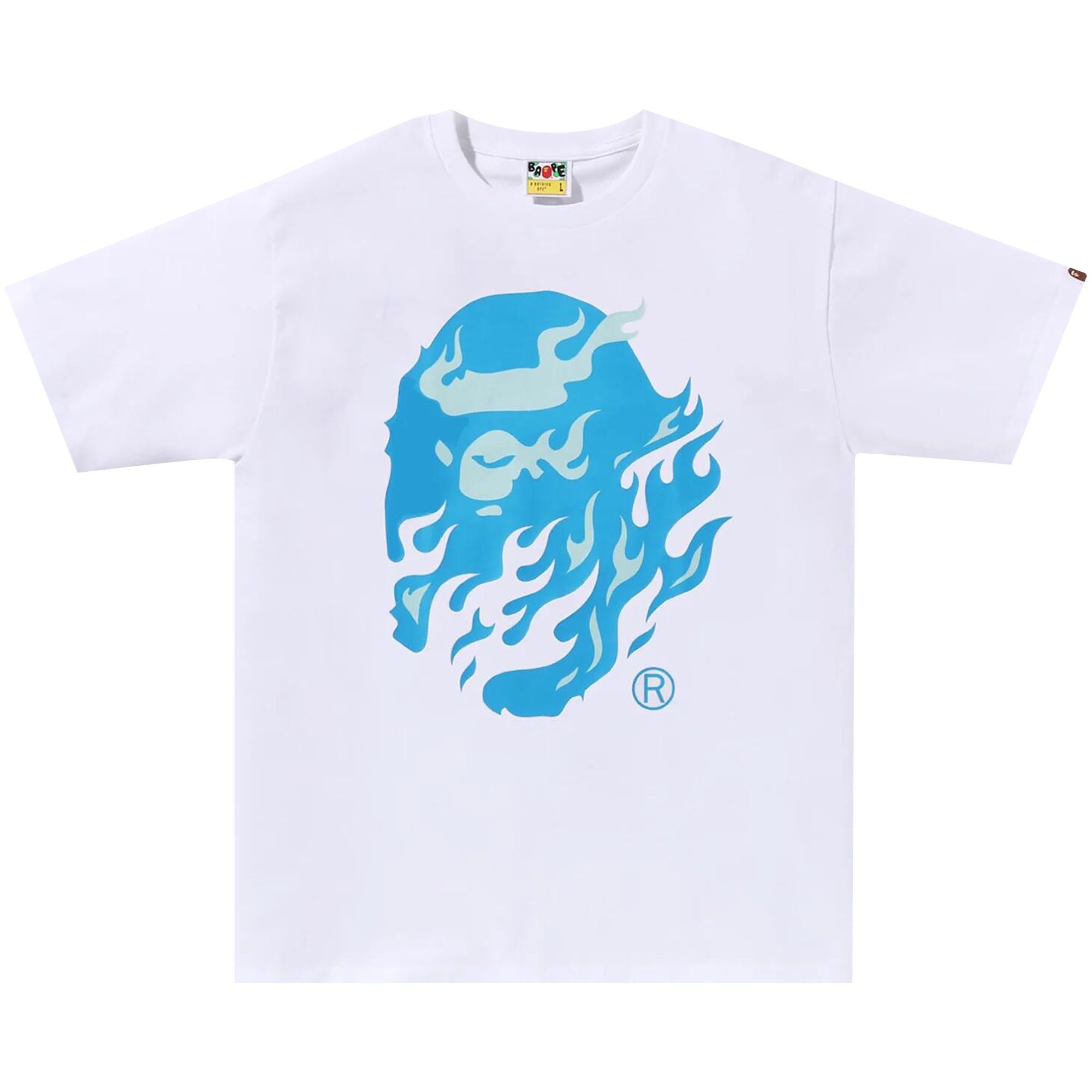 BAPE Flame Ape Head Tee 'White/Blue' | Men's Size 2XL
