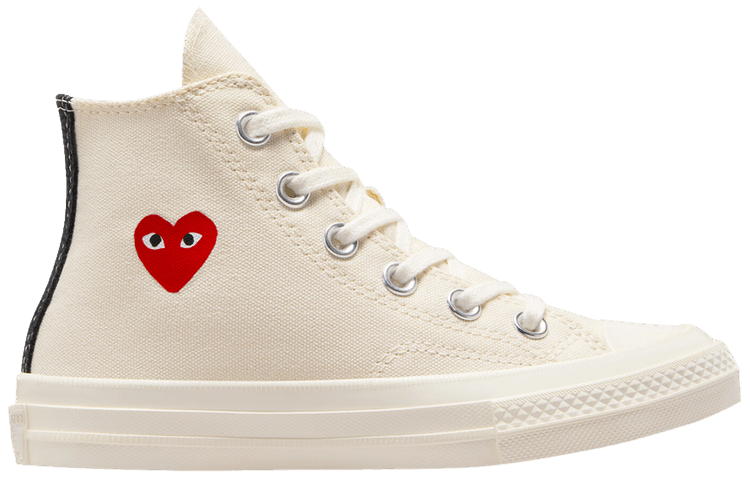 Size 12.0 Comme des Garcons PLAY x Chuck 70 High PS Single Heart Milk