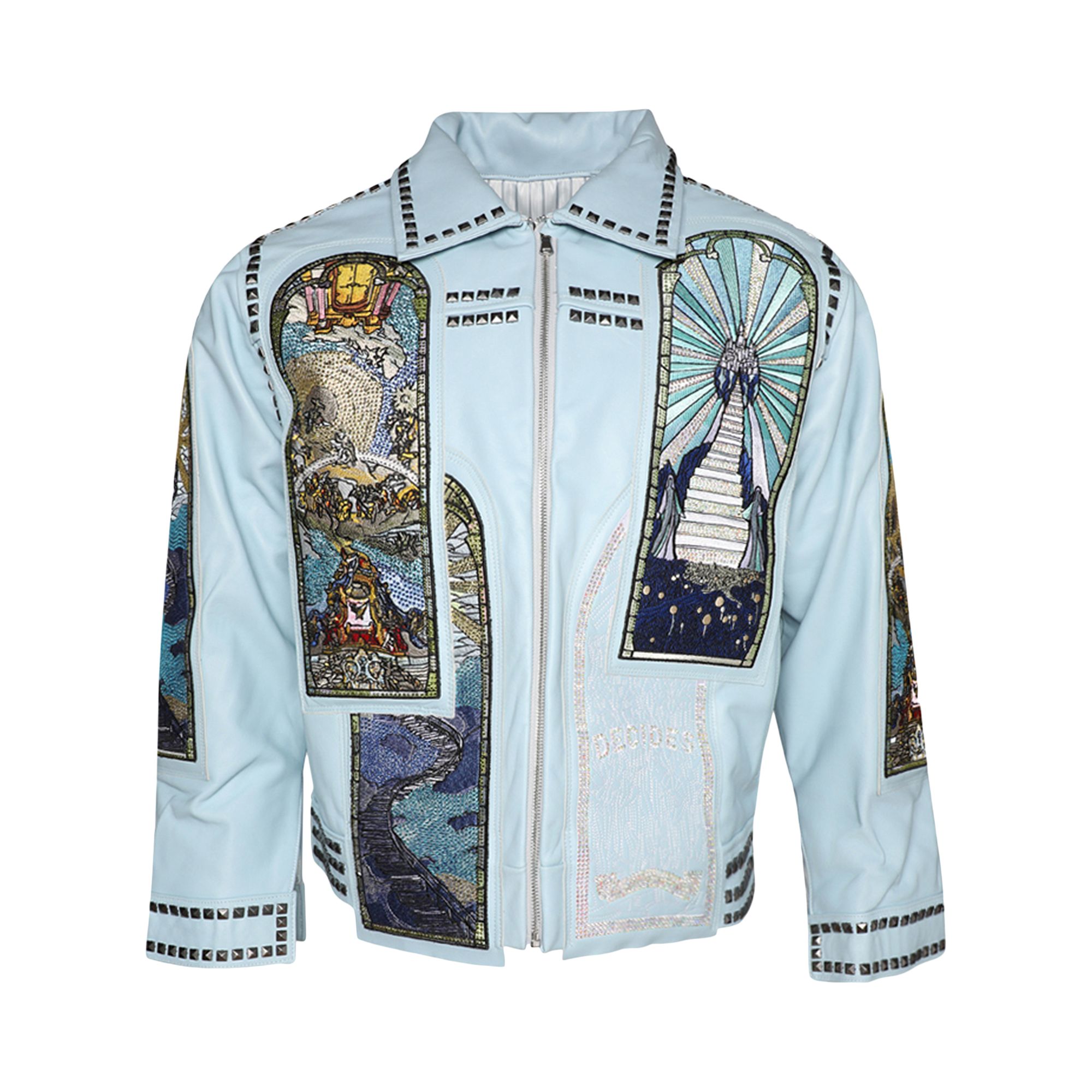 Pre-owned Who Decides War Eternity Leather Jacket 'sky' | Blue | Men's Size Xxl