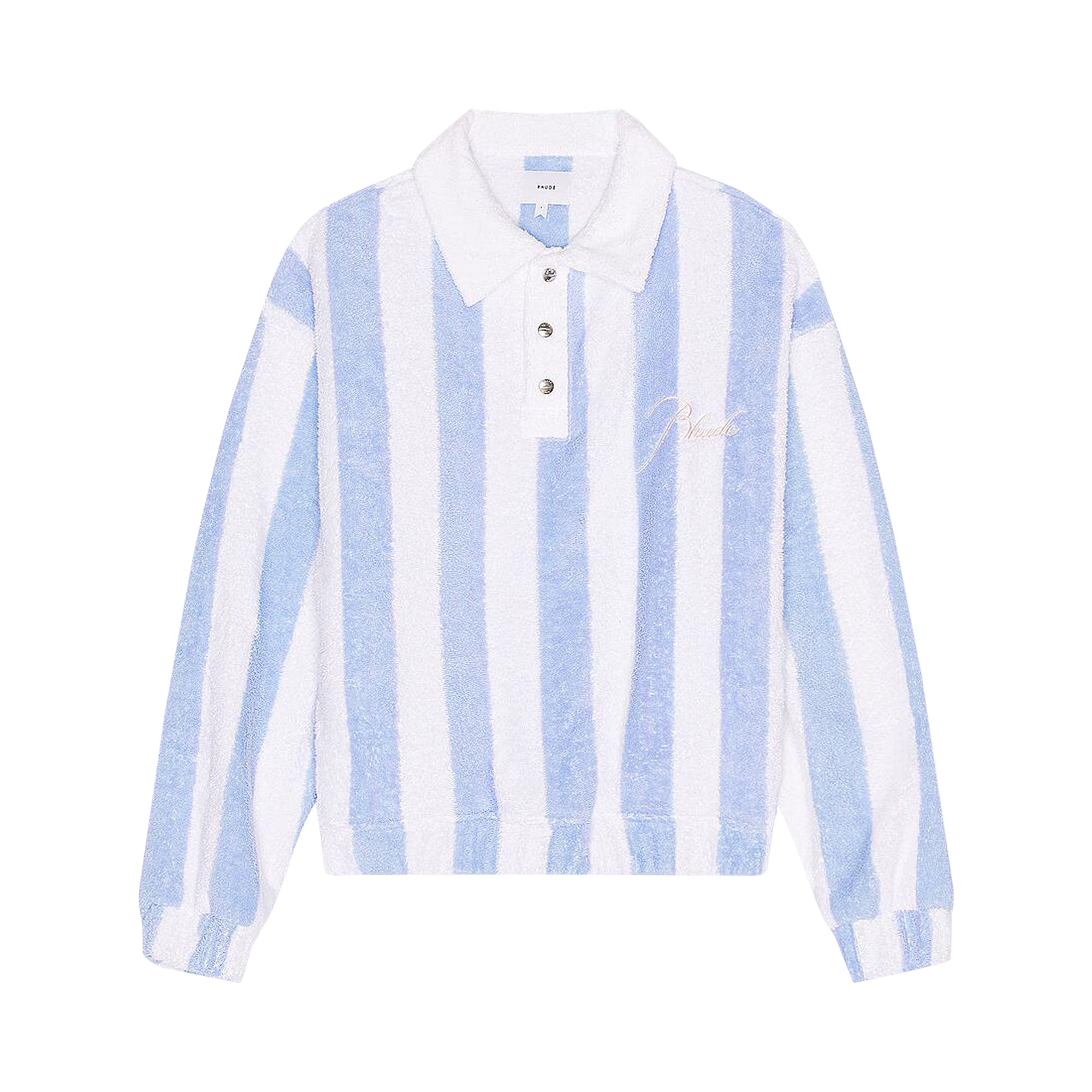 Pre-owned Rhude Striped Loop Terry Polo 'white/light Blue'