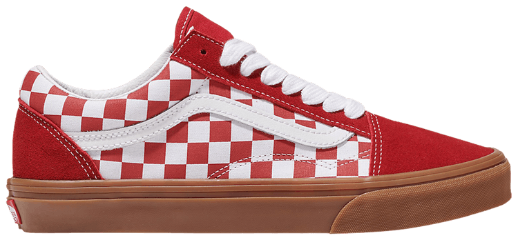 Red primary check old skool vans top