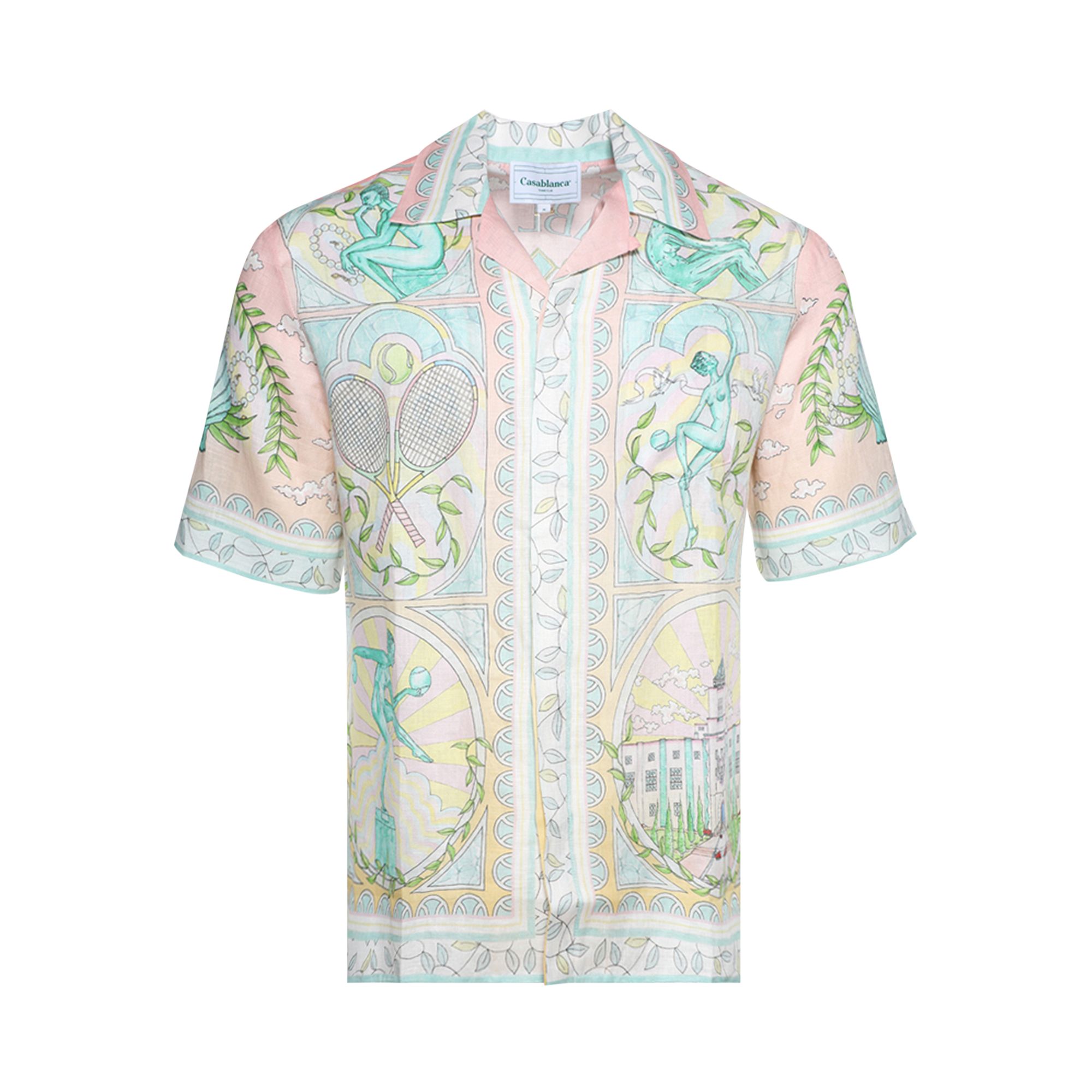 Casablanca Cuban Collar Short-Sleeve Shirt 'Vase' | Multi-Color | Men's Size L