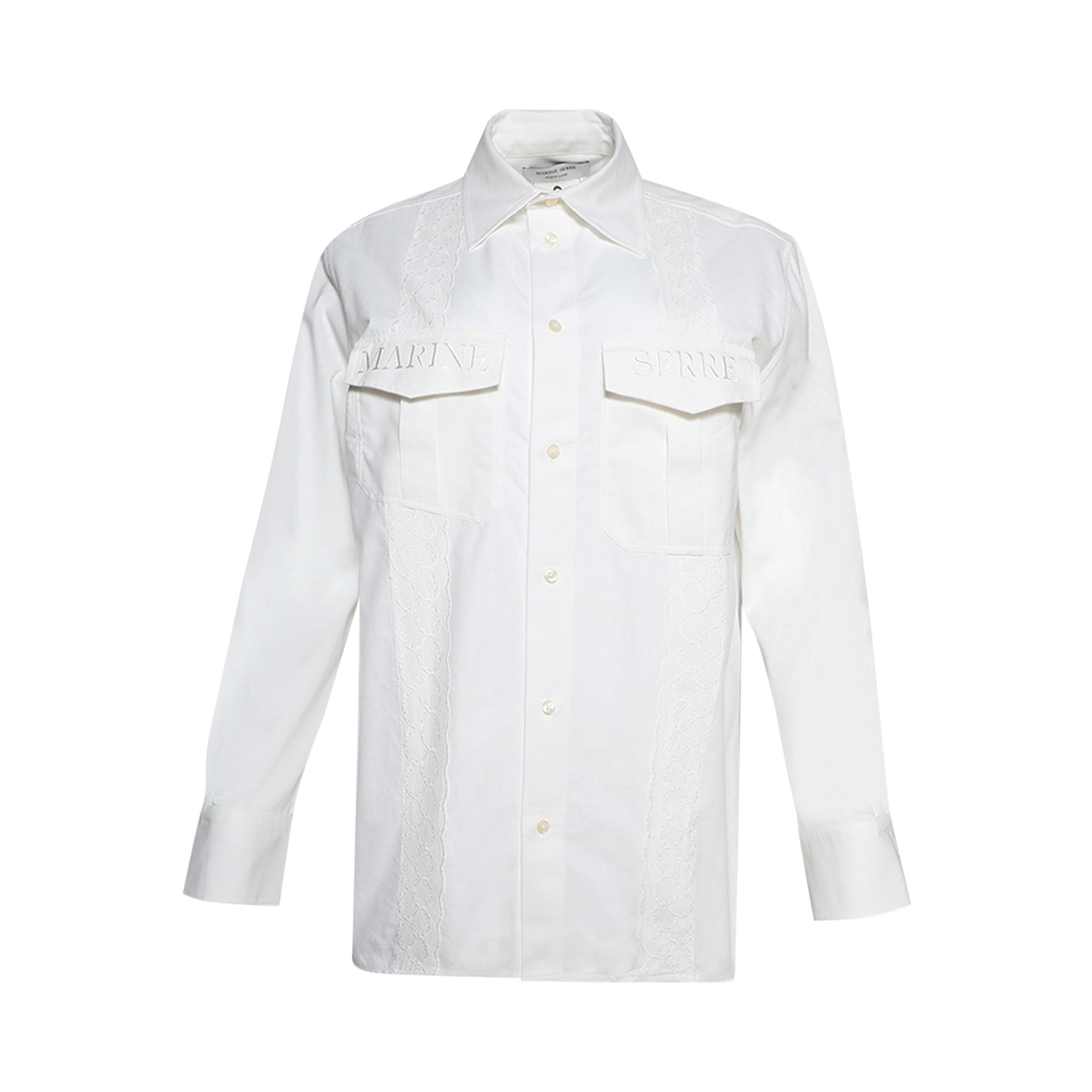 Pre-owned Marine Serre Upcycled Household Linen Twin Pocket Shirt 'optical White' | Women's Size Xs