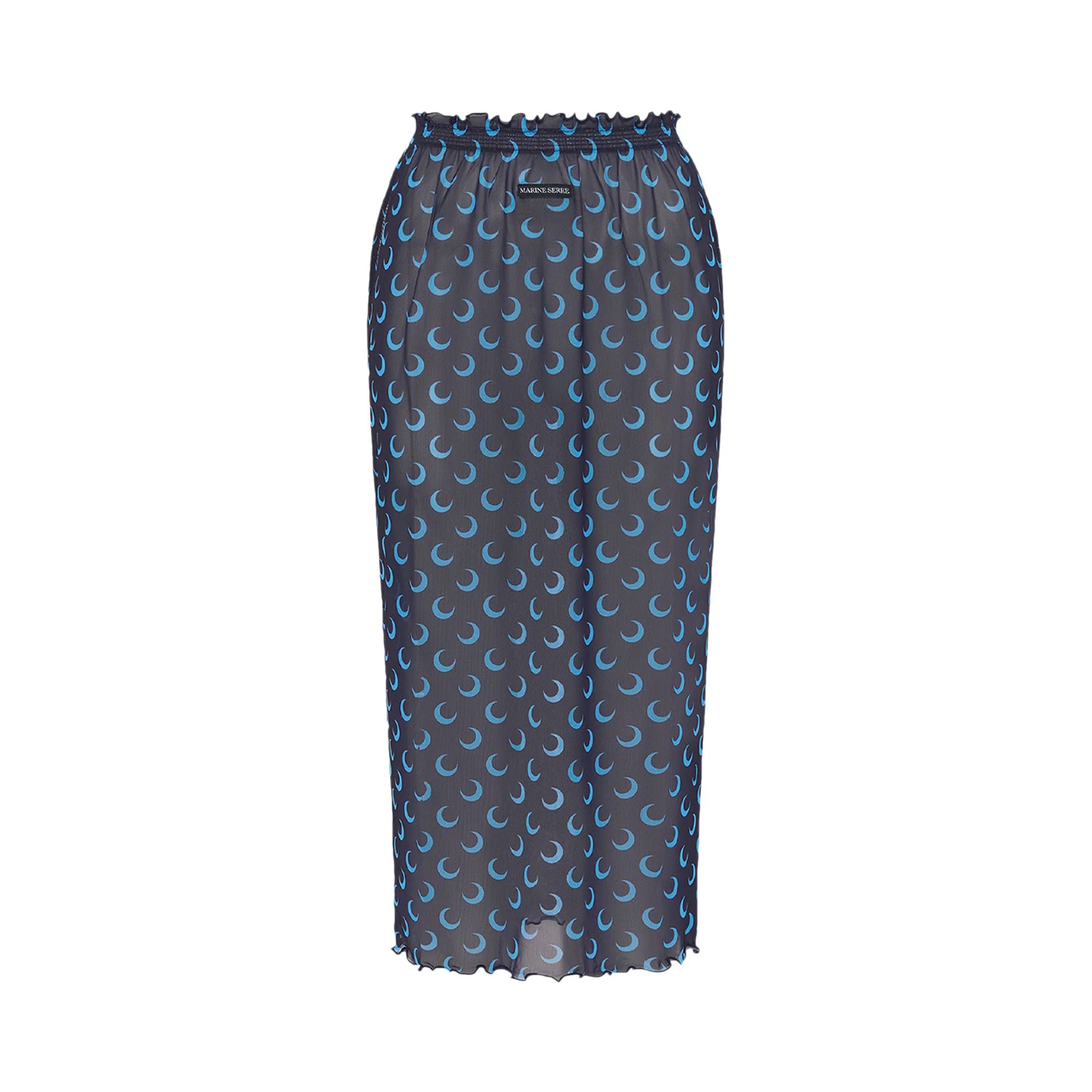 Pre-owned Marine Serre Moon Printed Mesh Midi Skirt 'navy' | Blue | Women's Size 34