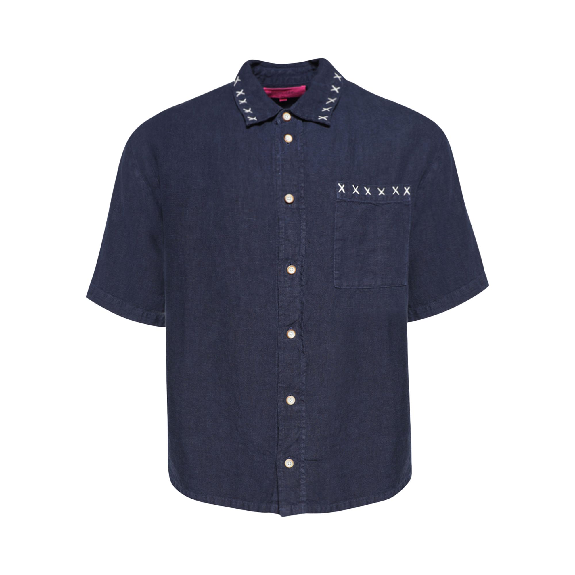 Pre-owned The Elder Statesman Sulfur Overshirt Short-sleeve 'navy' | Blue | Men's Size Xl