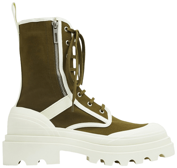 Bottega Veneta Canvas Combat Boot Olive White