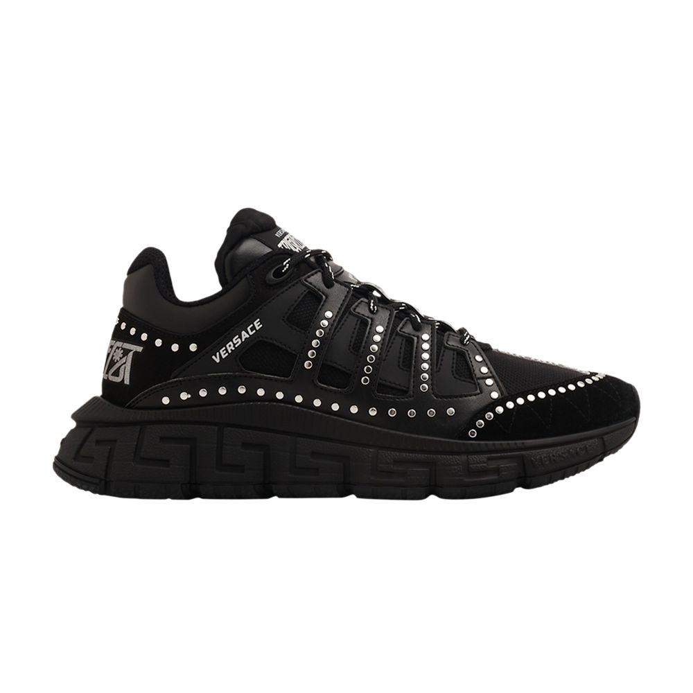 Pre-owned Versace Trigreca 'black Silver Studs' | Men's Size 44