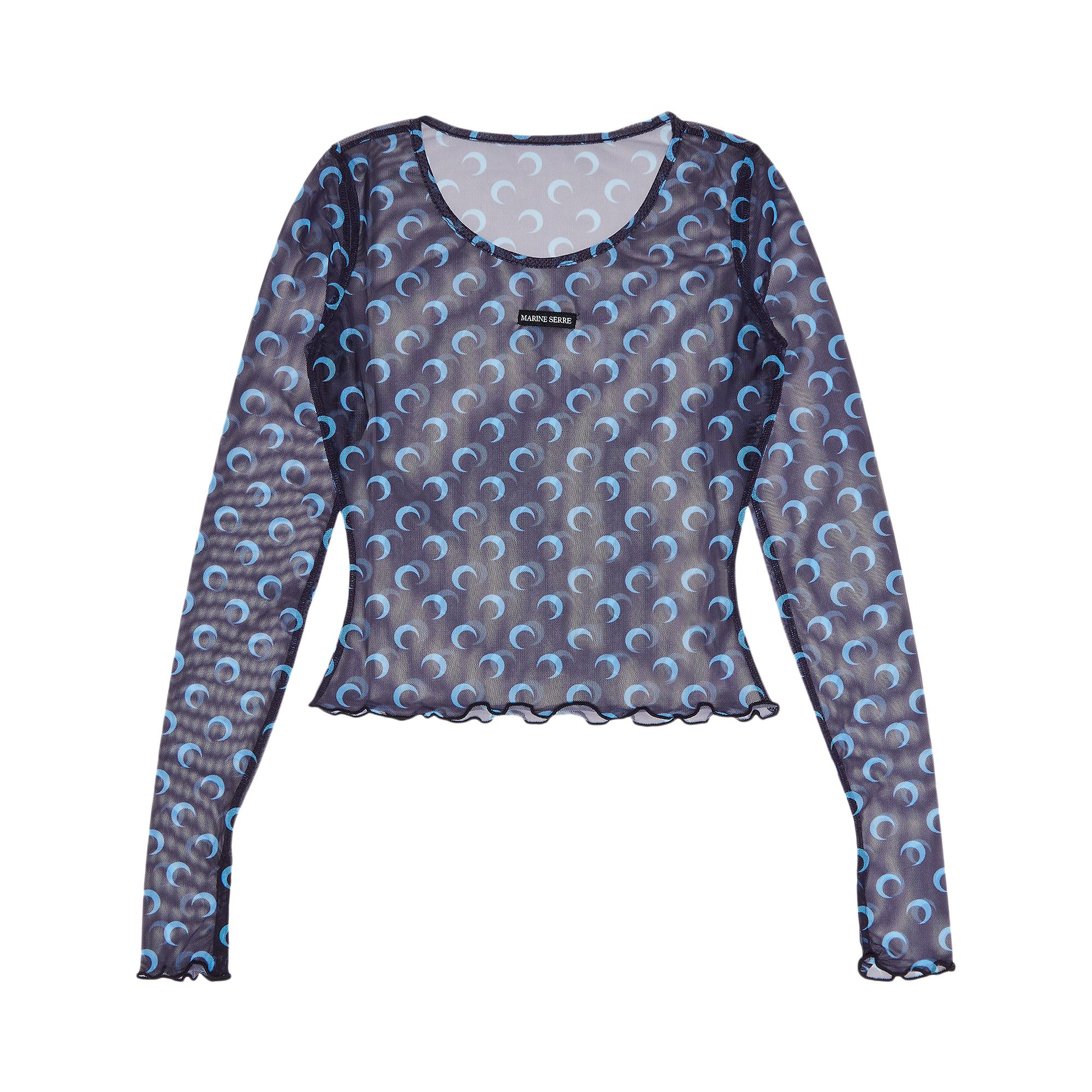 Marine Serre Moon Printed Mesh Second Skin Cropped Top 'Navy' | Blue | Women's Size XS