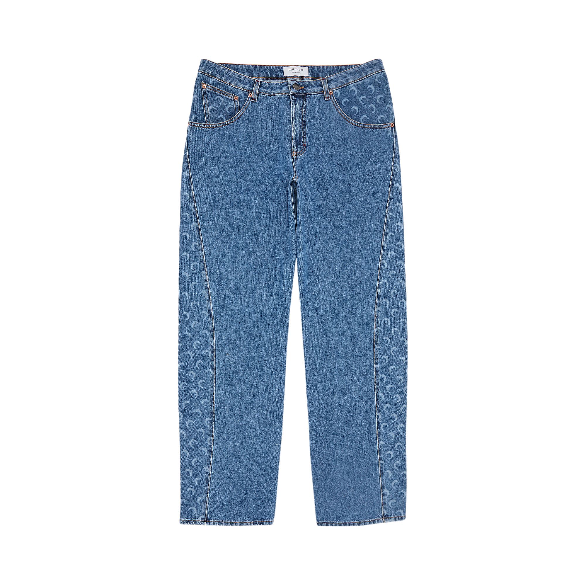 Marine Serre Moon Laser Denim Curved Jeans 'Light Blue' | Men's Size 40