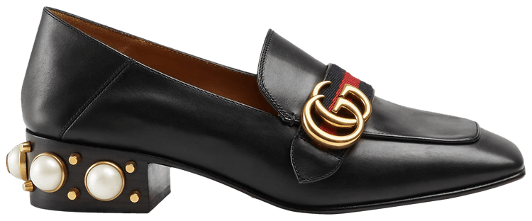 Size 5.5 Gucci Wmns Leather Mid Heel Loafer Black Blue Red