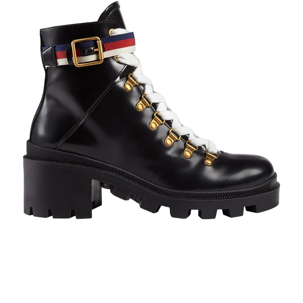 Pre-owned Gucci Wmns Sylvie Web 55mm Ankle Boot 'black Mystic White Red'