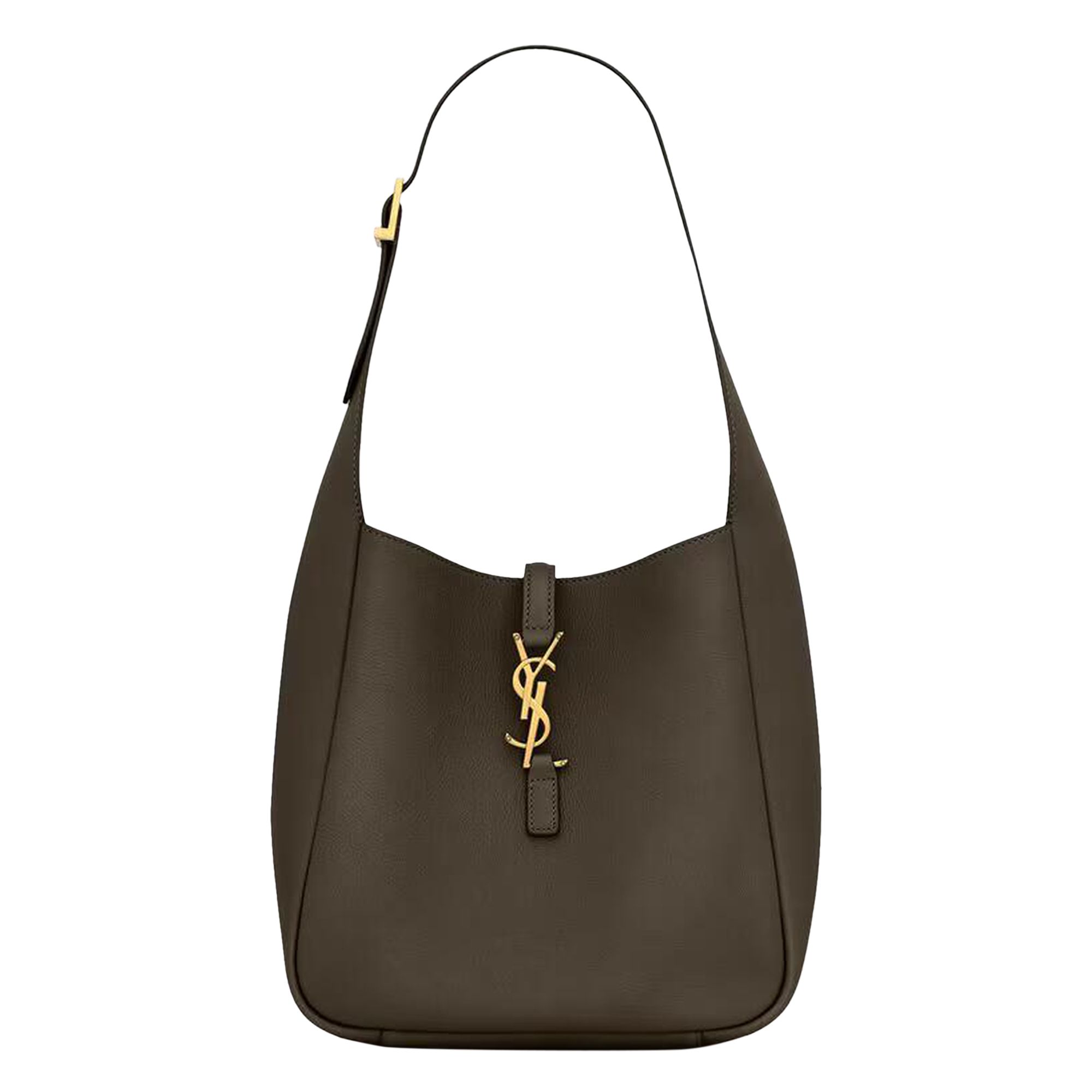 Pre-owned Saint Laurent Le 5 Á 7 Monogram Plaque Shoulder Bag 'light Musk' In Brown