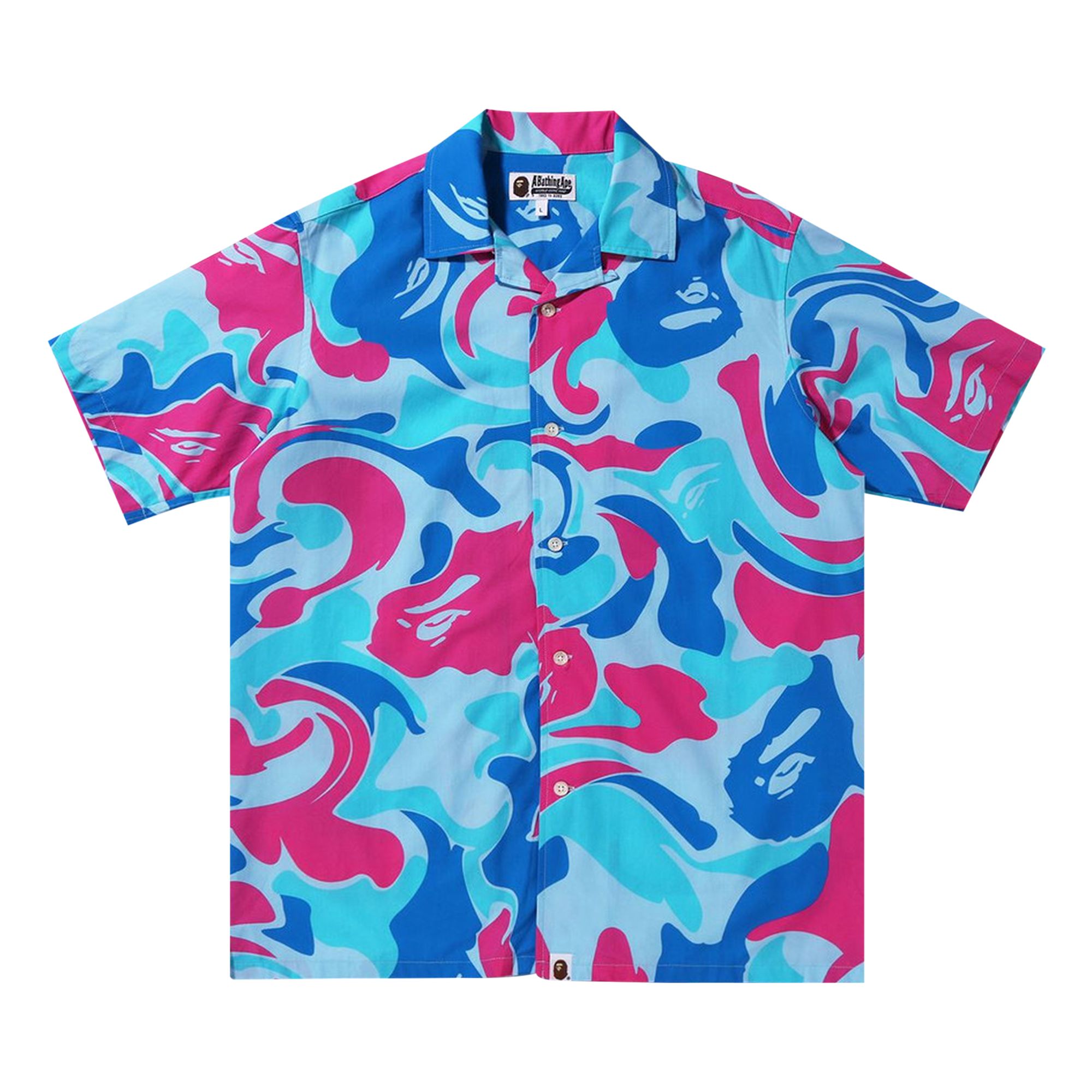 Pre-owned Bape Marble Camo Open Collar Short-sleeve Shirt 'blue' | Men's Size M