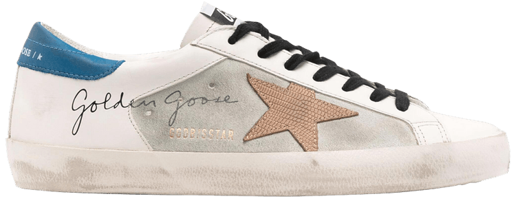 Golden Goose Superstar White Blue Lizard