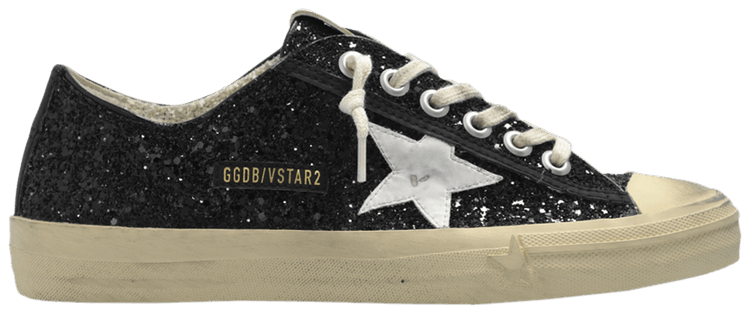 Size 5.0 Golden Goose Wmns V Star 2 Black Platinum Glitter Star