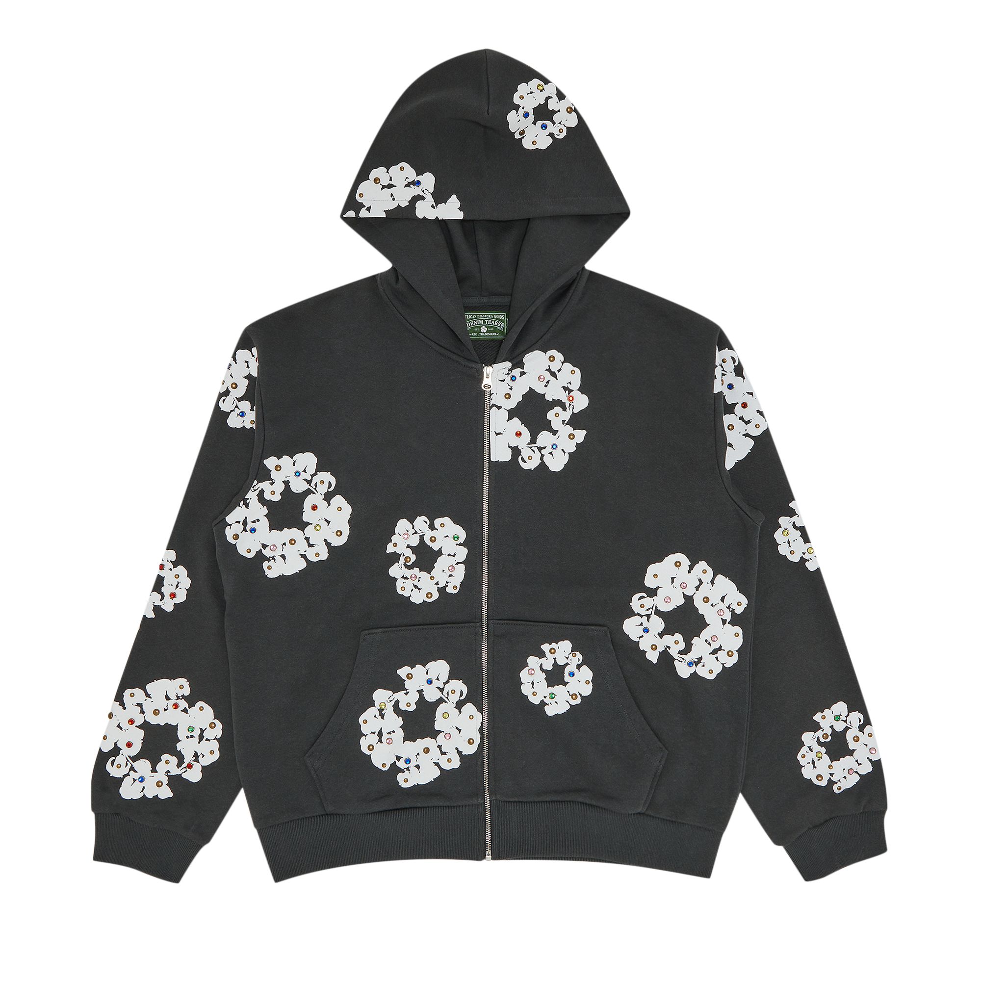 Denim Tears Rhinestone Wreath Zip Hoodie 'Vintage Black' | Men's Size XL