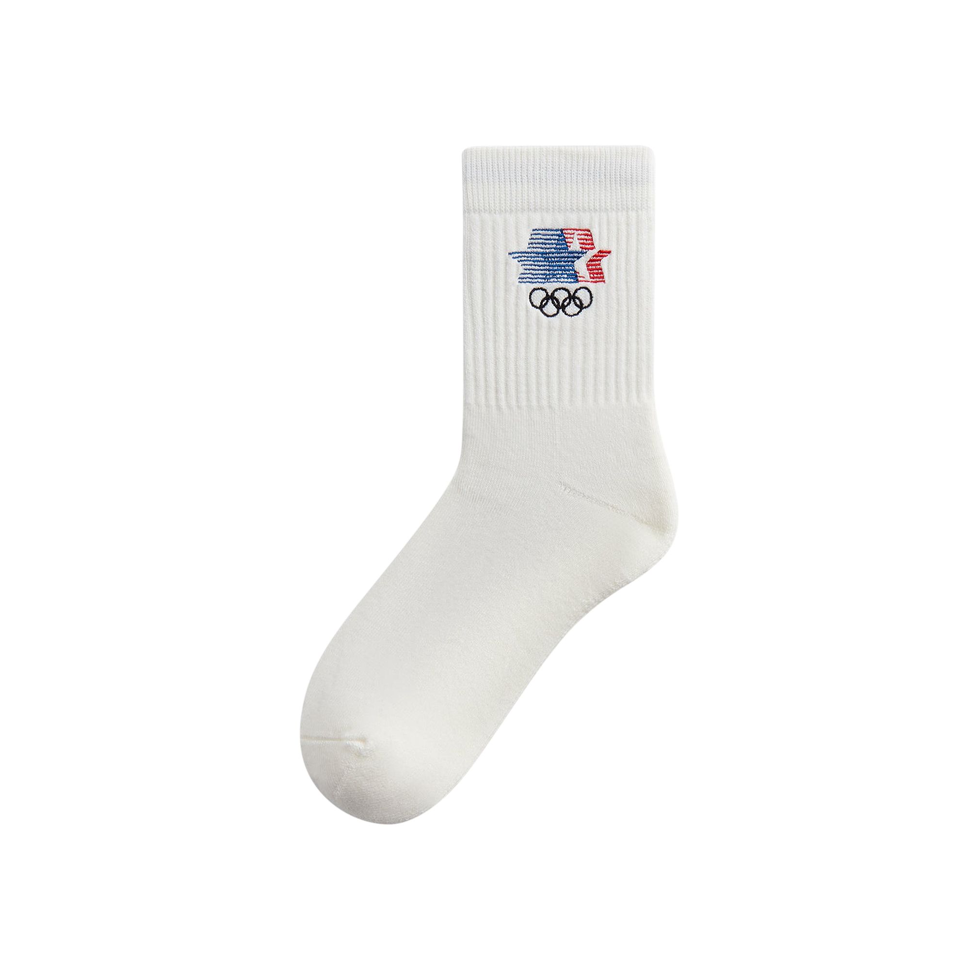 Pre-owned Kith For Olympics Heritage Los Angeles Mid Crew Sock 'silk' In White
