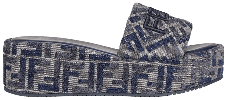 Fendi Wmns Sunshine Flatform Slides Blue FF Denim