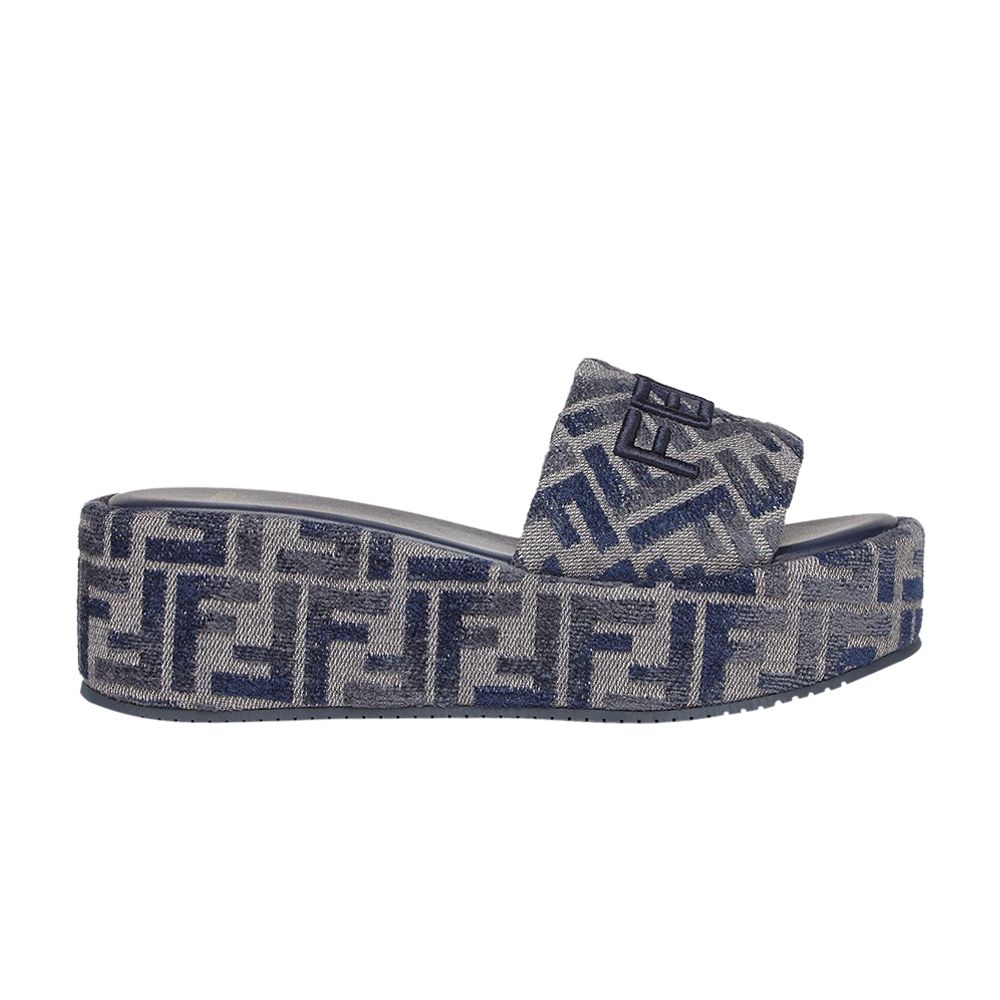 Pre-owned Fendi Wmns Sunshine Flatform Slides 'blue Ff Denim'
