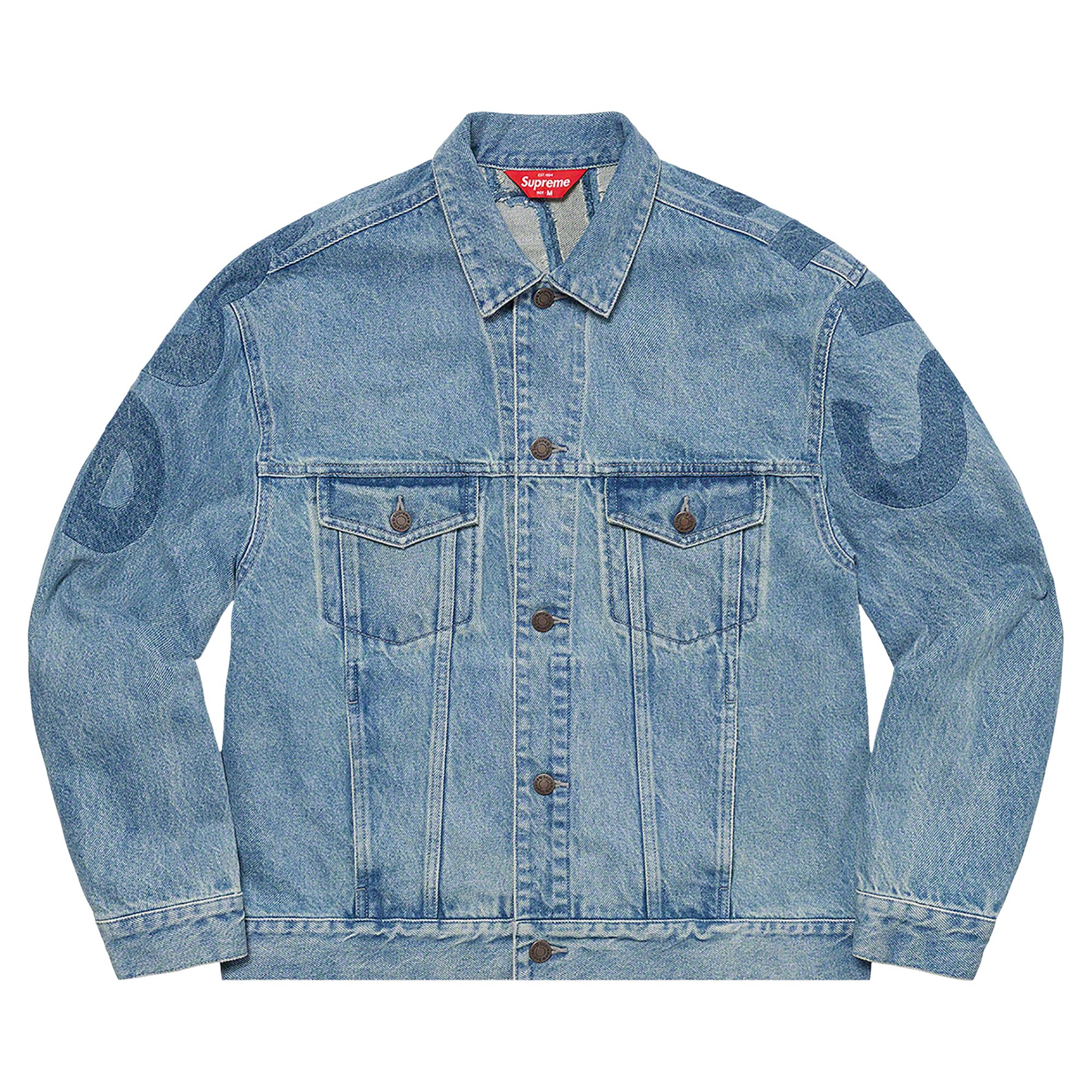 SUPREME SUPREME INSET LOGO DENIM TRUCKER JACKET 'WASHED BLUE'