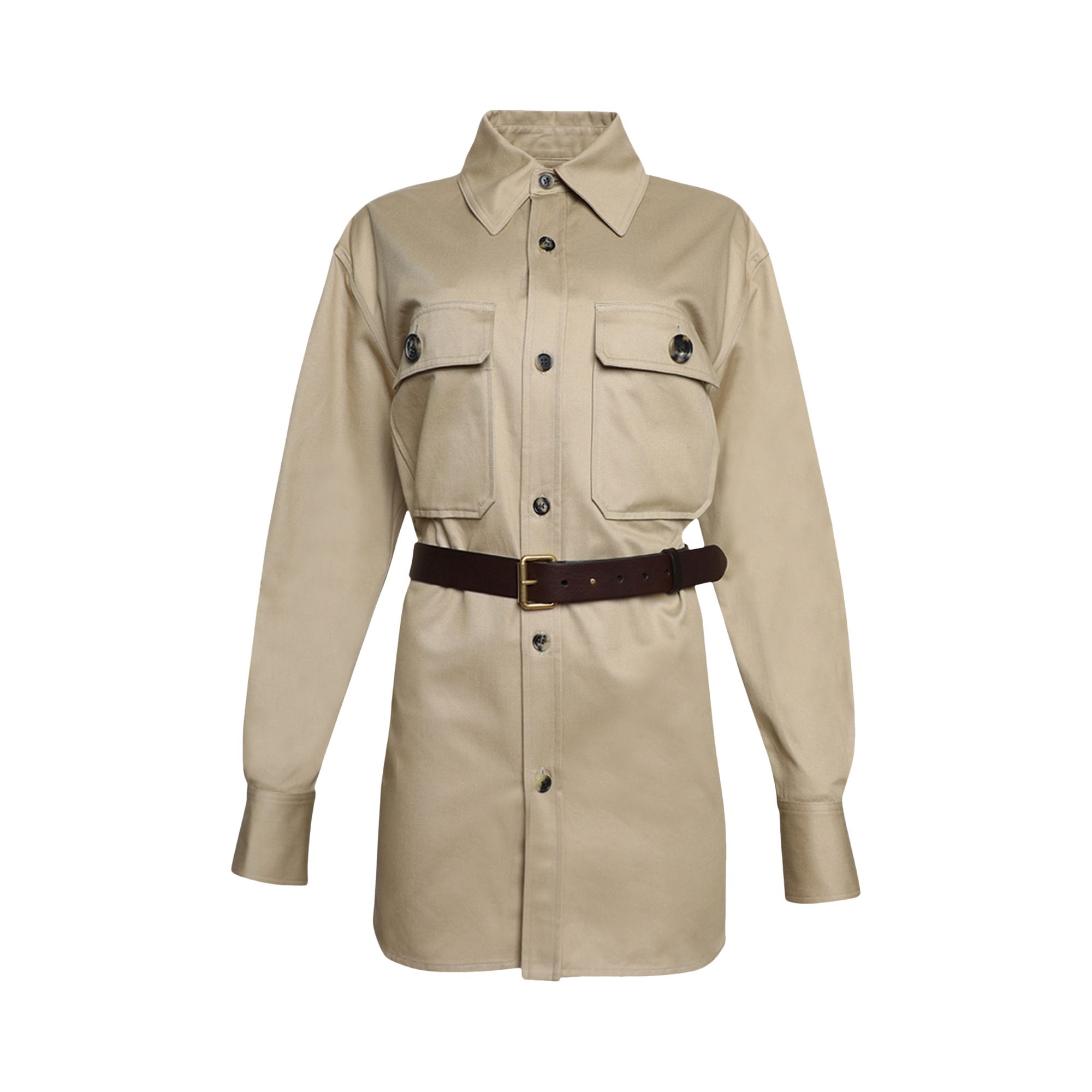 Pre-owned Saint Laurent Button Up Dress With Belt 'beige' | Tan | Women's Size 36 In Brown